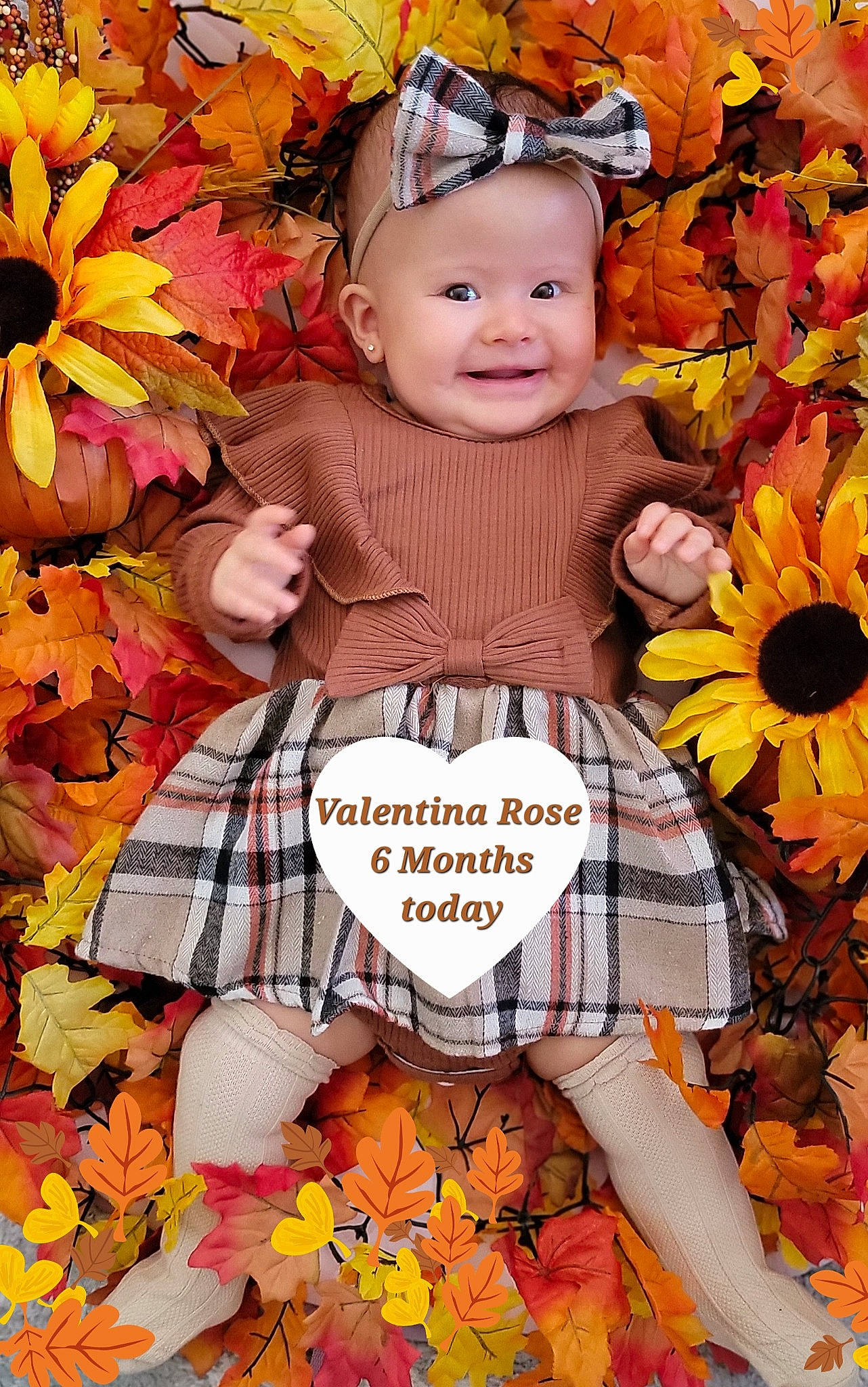 Valentina is registered to the contest to win money with this photo: baby, baby_toddler_clothing, beauty, child, design, dress, flower, happy, headwear, joy, leaf, mammal, orange, pattern, people_in_nature, person, petal, pink, plant, pumpkin