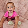 Ivory joined the competition — help win amazing prizes! baby, child, pink_shirt, fluffy_chair, white_shoes, indoor, cute, sitting, wide_eyes, expression, infant, soft_texture, comfortable, happy, person, portrait, young, apparel, footwear, cozy