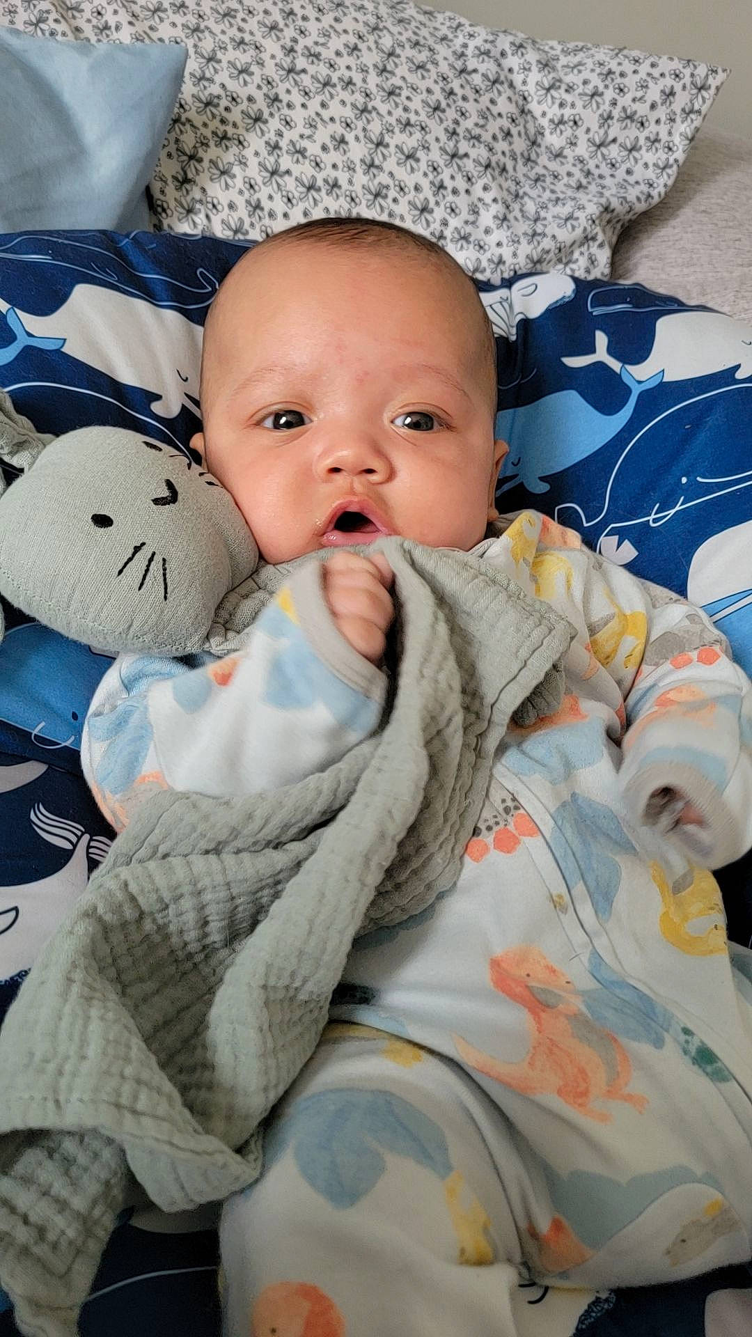 Mathias is registered to the contest to win money with this photo: baby, baby_products, baby_safety, baby_toddler_clothing, cheek, child, comfort, eye, face, happy, head, linens, pattern, person, room, sitting, skin, sleeve, textile, toddler