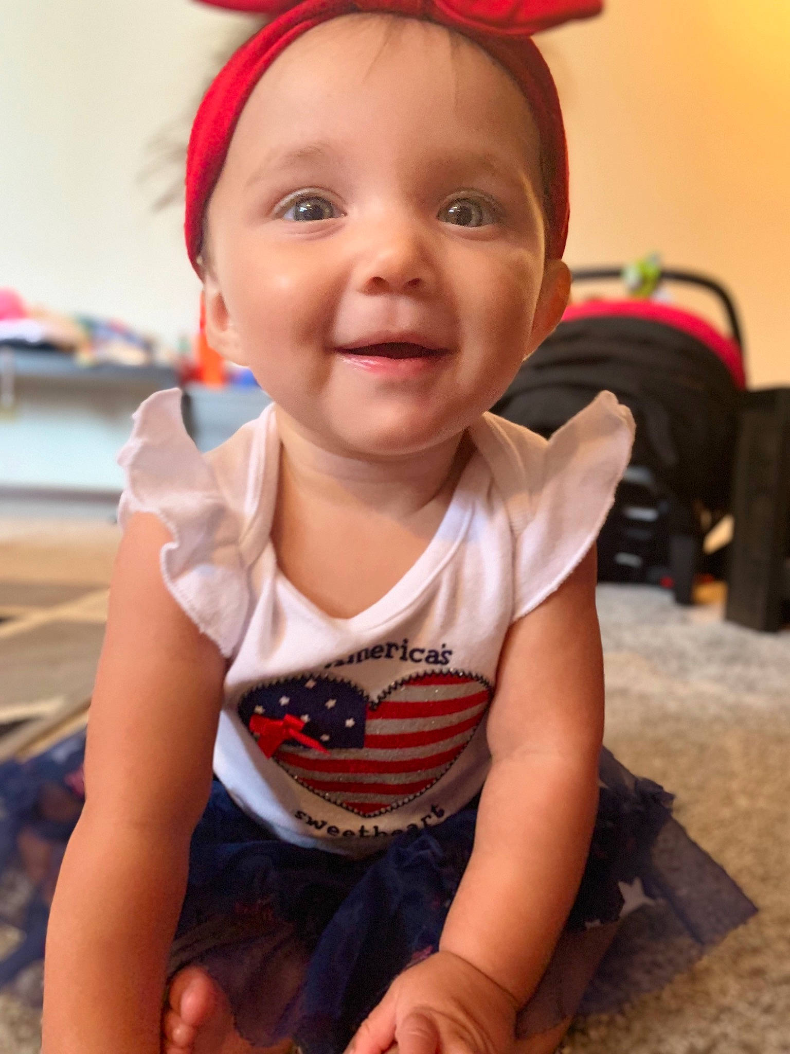 Aubrielle joined the competition — help win amazing prizes! baby, cheek, child, child_model, face, facial_expression, fashion_accessory, fawn, fun, happy, hat, head, headband, headgear, joy, person, play, sitting, skin, smile
