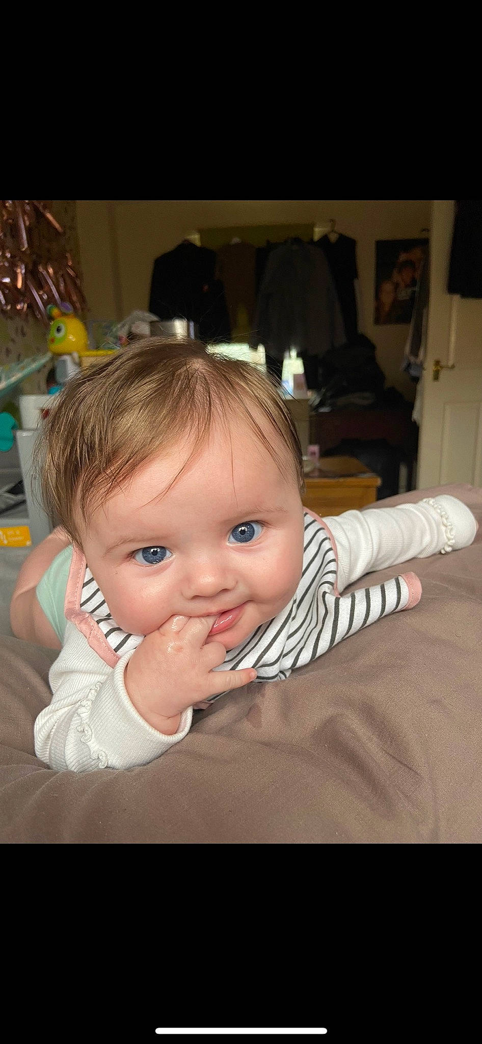 Lily-rose joined the competition — help win amazing prizes! baby, baby_toddler_clothing, cheek, child, eyelash, flash_photography, flooring, fun, gesture, happy, head, iris, nose, person, room, sitting, sleeve, smile, thumb, toddler