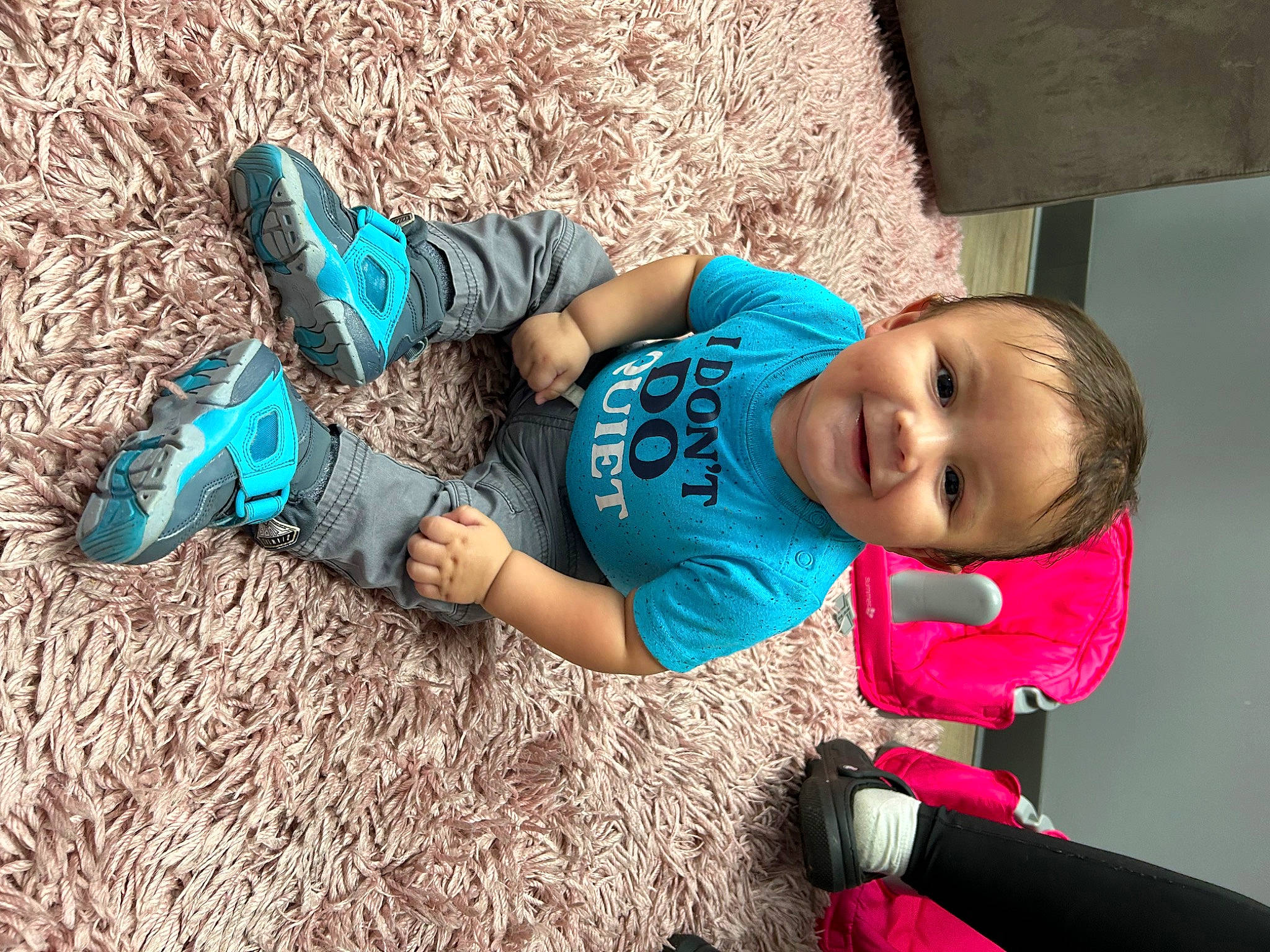 Julian joined the competition — help win amazing prizes! baby, baby_toddler_clothing, child, electric_blue, fun, grass, happy, head, human, joy, leg, leisure, people_in_nature, person, plant, sitting, smile, sneakers, soil, toddler