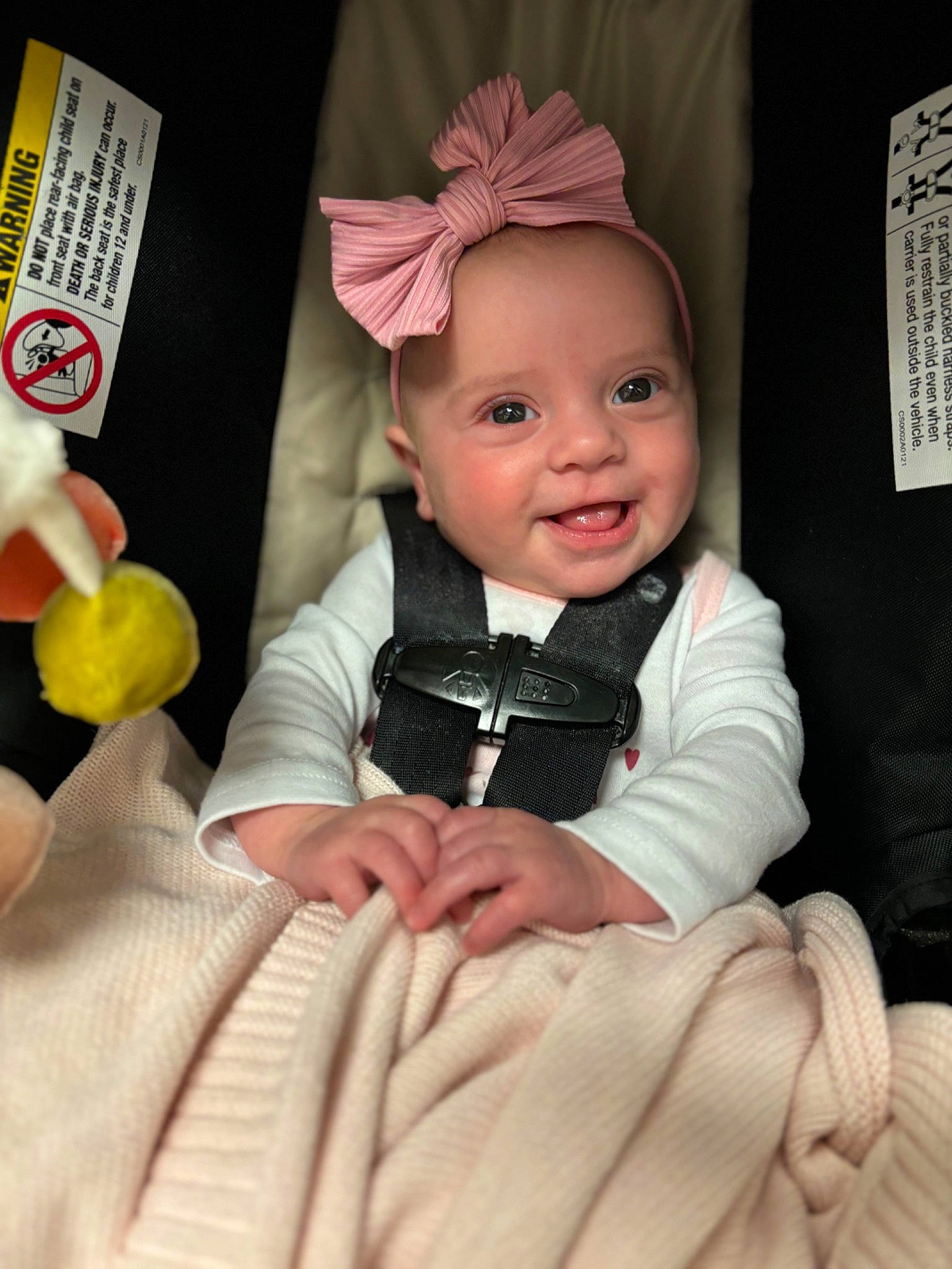 Iris joined the competition — help win amazing prizes! baby, baby_toddler_clothing, cheek, child, costume_hat, eyelash, finger, flash_photography, gesture, happy, headband, headpiece, lip, nail, person, pink, skin, sleeve, smile, thumb