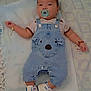 𝐌𝐚𝐭𝐭𝐡𝐞𝐰 is registered to the contest to win money with this photo: baby, pacifier, denim_overalls, shoes, bracelet, blanket, infant, cute, child, lying_down, blue, white, clothing, comfort, person, footwear, accessory, indoor, sleepwear, soft