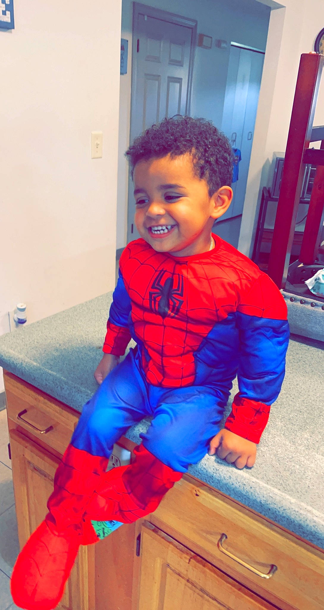 Yehezquiel joined the competition — help win amazing prizes! azure, baby_toddler_clothing, blue, cool, floor, hairstyle, happy, joint, joy, mouth, muscle, orange, person, product, shoulder, skin, sleeve, smile, spider_man, standing