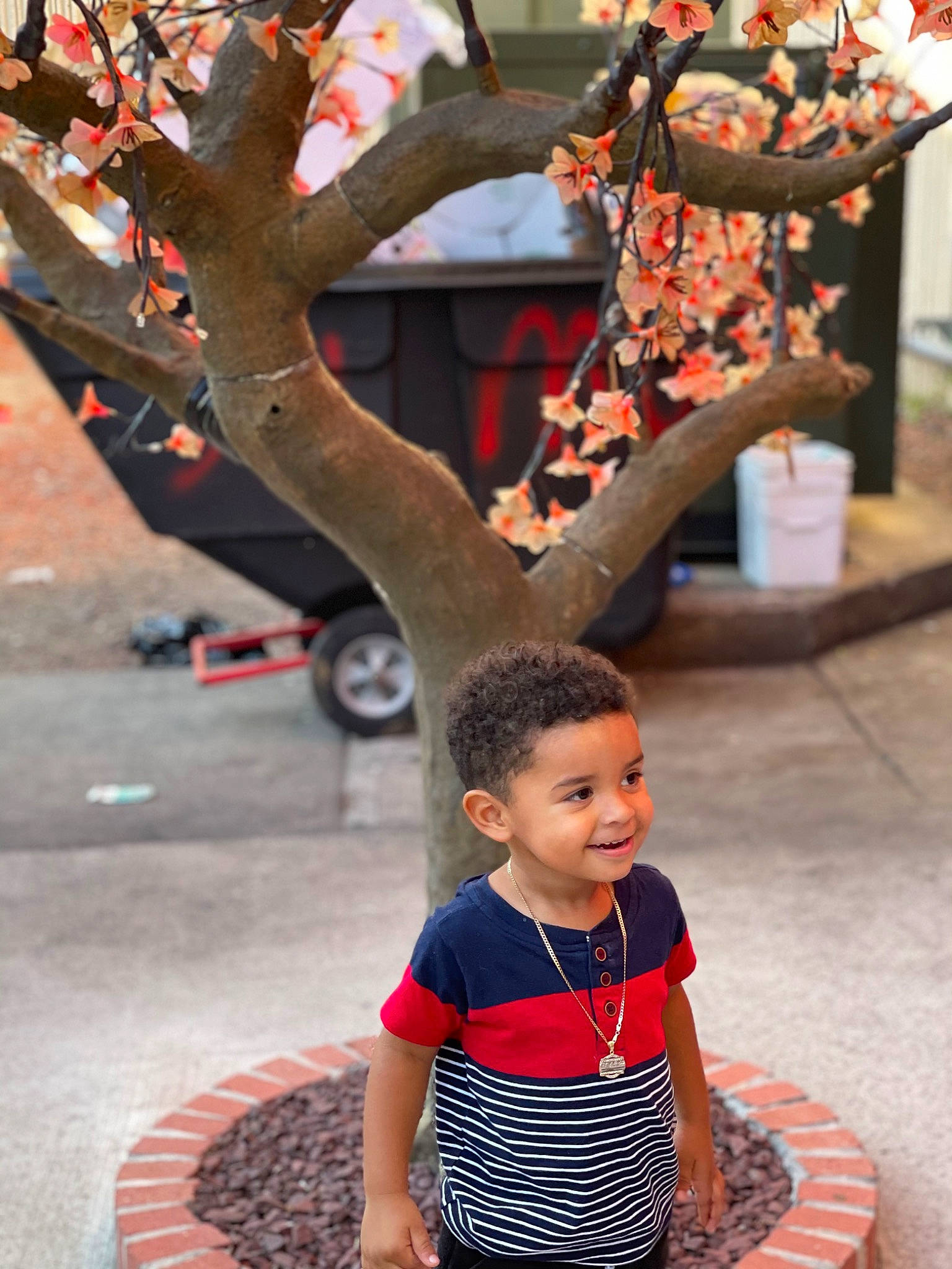 Yehezquiel is registered to the contest to win money with this photo: baby, baby_toddler_clothing, child, event, fun, gesture, green, happy, joy, leisure, people, person, photograph, plant, red, sleeve, snapshot, street_fashion, toddler, tree