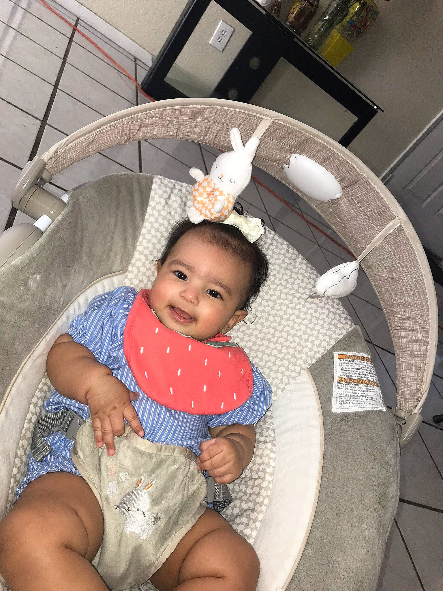 Aria joined the competition — help win amazing prizes! baby, baby_products, baby_toddler_clothing, chair, child, circle, comfort, foot, fun, happy, human_leg, joy, knee, lap, leisure, person, shorts, sitting, smile, t_shirt
