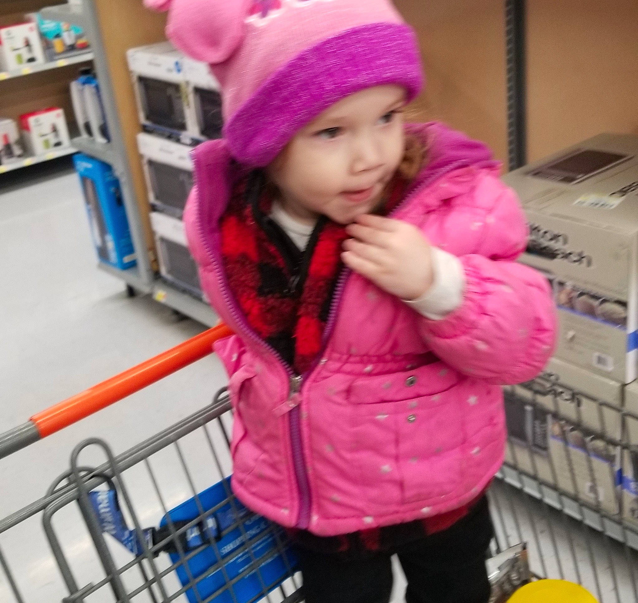 Maryjane joined the competition — help win amazing prizes! beanie, cap, child, clothing, ear, fashion_accessory, fur, headgear, headwear, hood, jacket, knit_cap, magenta, outerwear, person, pink, sleeve, smile, toddler, winter