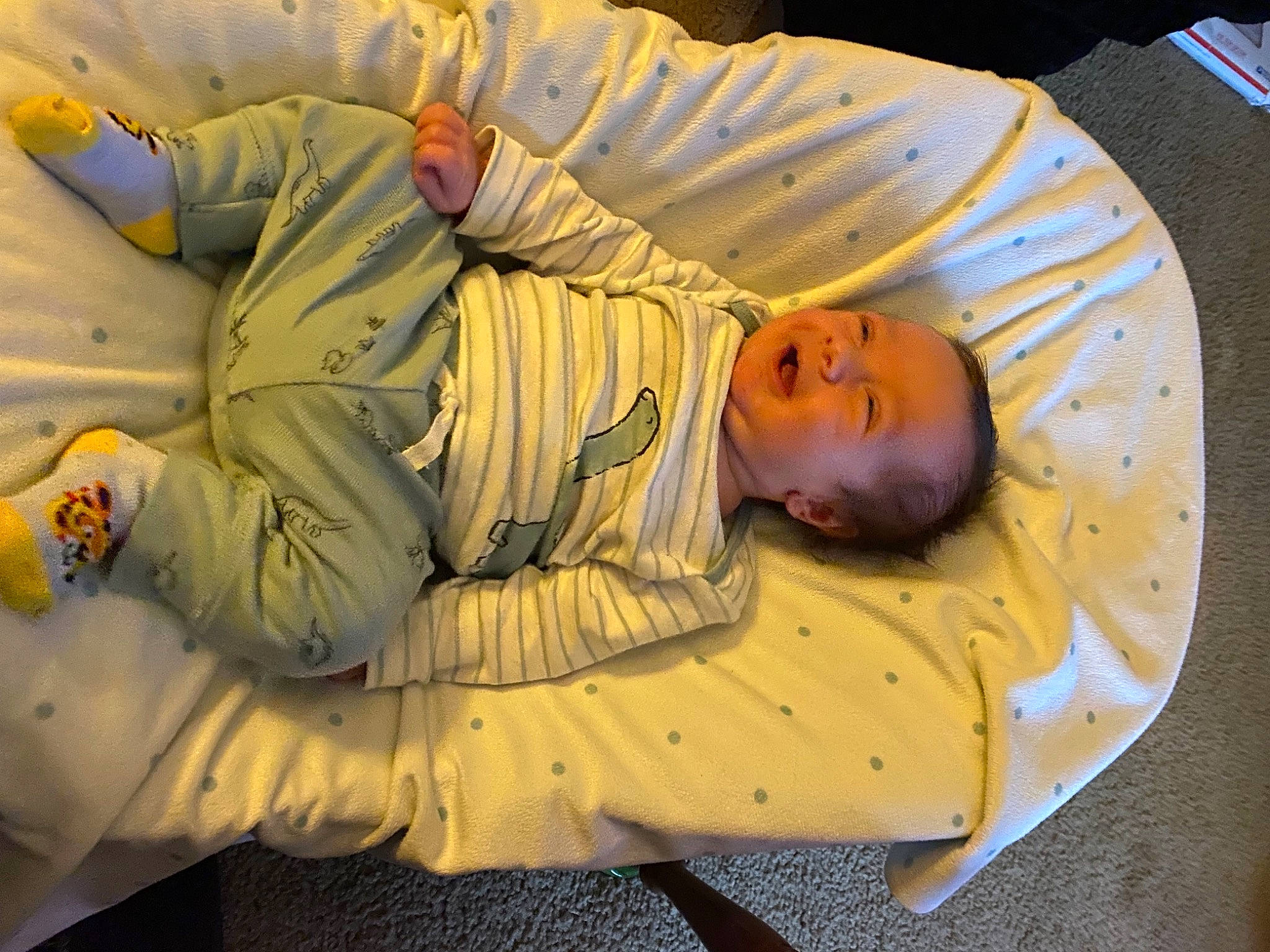 Theo is registered to the contest to win money with this photo: baby, baby_products, baby_safety, baby_sleeping, baby_toddler_clothing, bedtime, child, comfort, facial_expression, linens, nap, orange, person, plant, room, sitting, sleep, sleeve, toddler