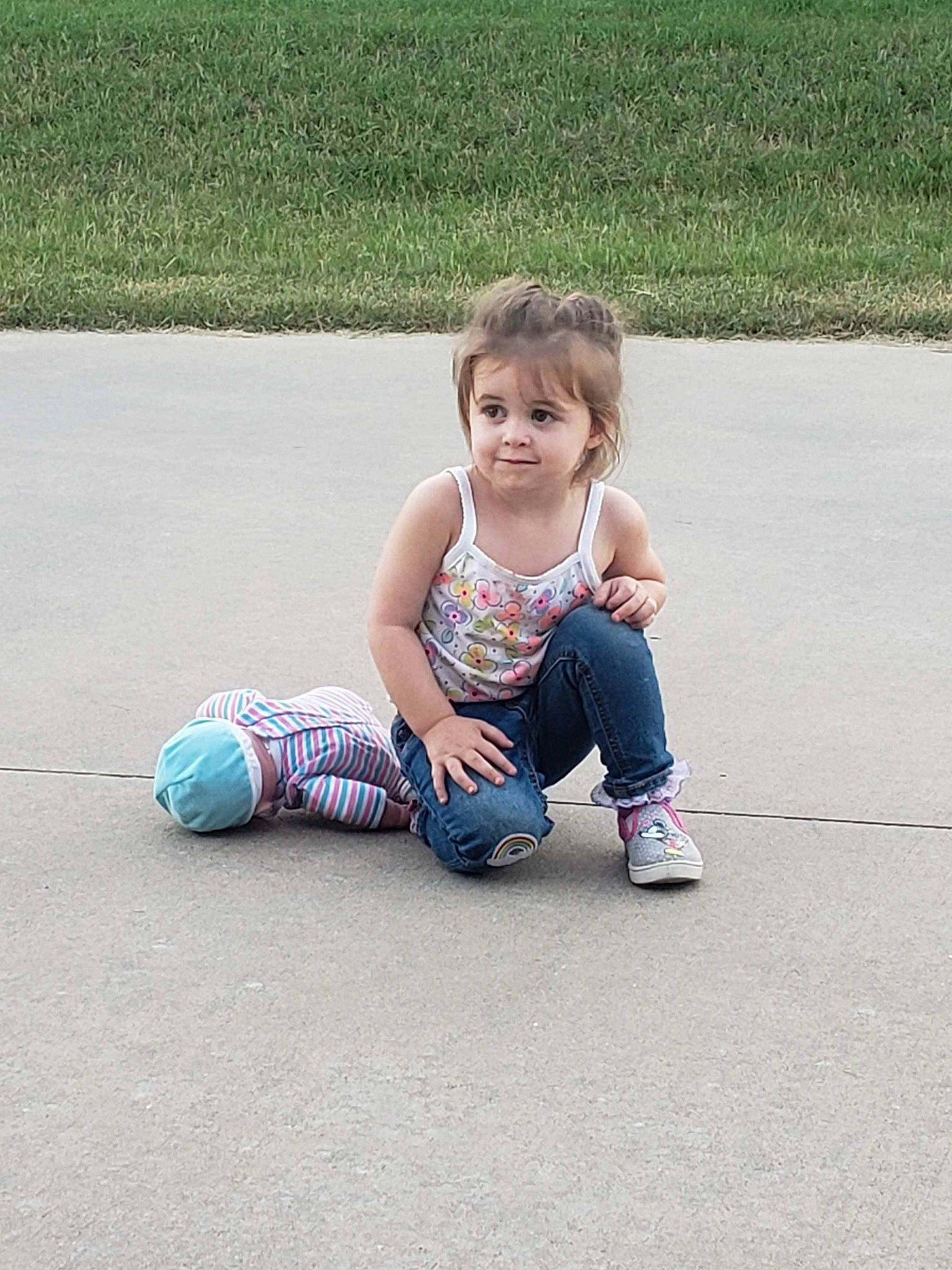 Ember joined the competition — help win amazing prizes! child, footwear, fun, grass, person, play, recreation, sitting, smile, summer, toddler, vacation