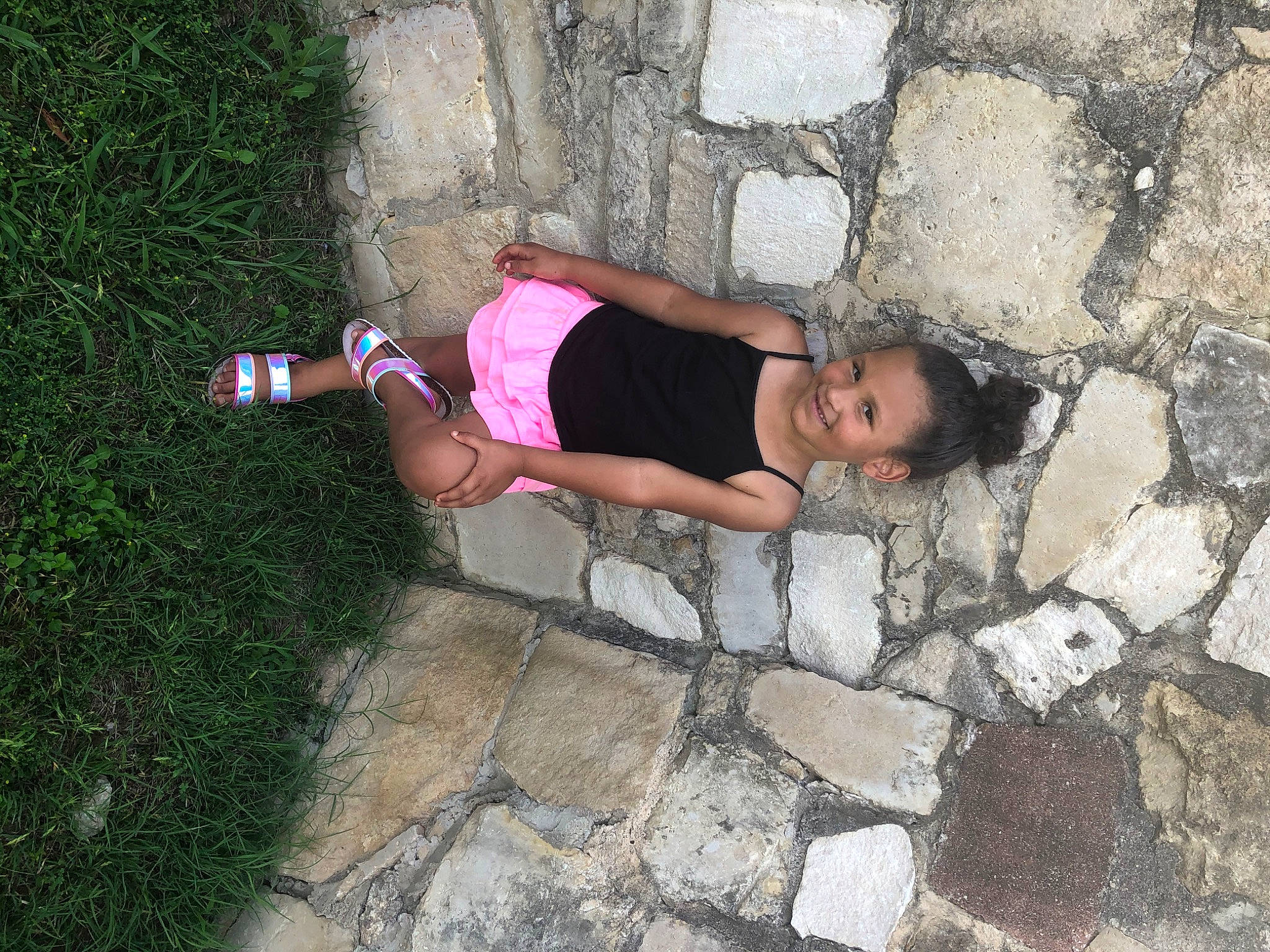 Mia is registered to the contest to win money with this photo: joy, leg, person