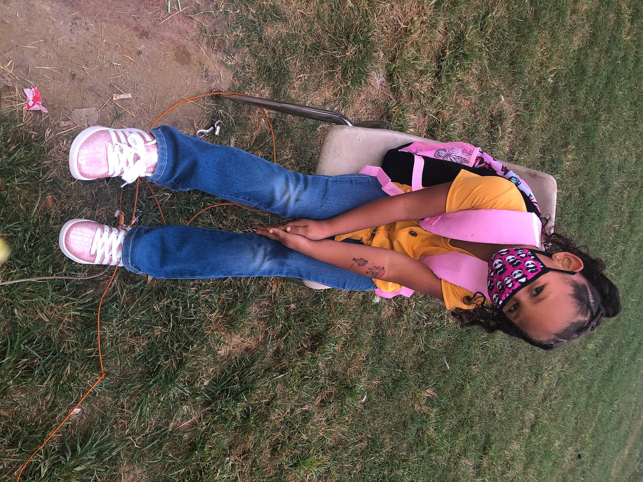 Mia is registered to the contest to win money with this photo: beauty, footwear, fun, grass, leg, person, plant, smile, thigh, tree