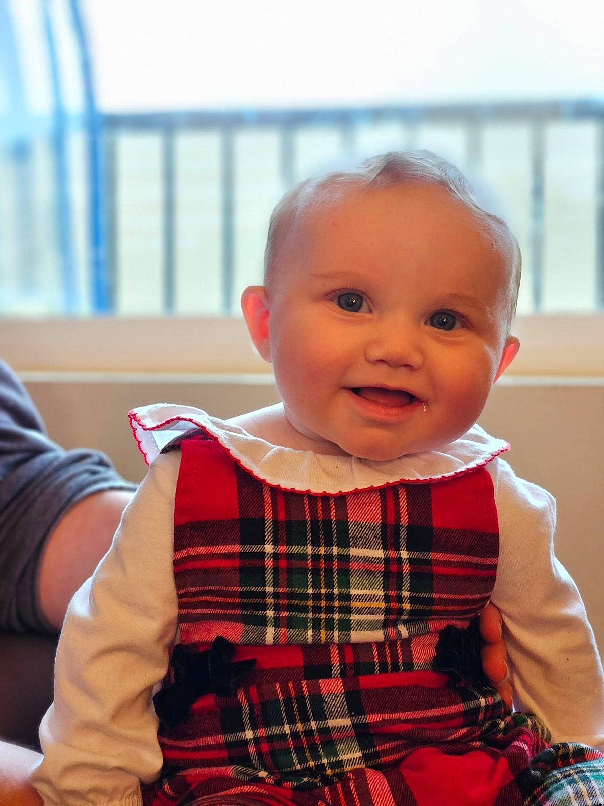 Zaveyah joined the competition — help win amazing prizes! baby, baby_toddler_clothing, child, collar, day_dress, event, fun, happy, joy, one_piece_garment, pattern, person, plaid, sitting, skin, sleeve, smile, t_shirt, tartan, toddler