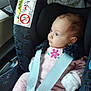 baby, blue_eyes, car_interior, car_seat, child, child_safety, cute, infant, knitted, looking, mittens, pink_clothing, portrait, safety, seat, seatbelt, side_view, soft_lighting, window, young_child