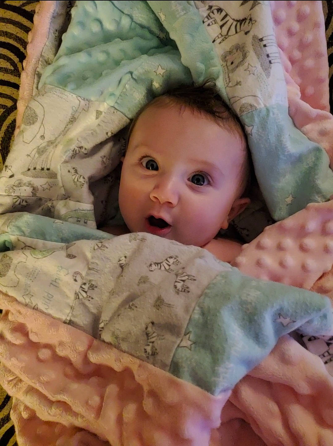 Lilith joined the competition — help win amazing prizes! baby, baby_toddler_clothing, cheek, child, chin, comfort, eye, face, facial_expression, finger, gesture, head, iris, people, person, pink, product, skin, sleeve, surprise