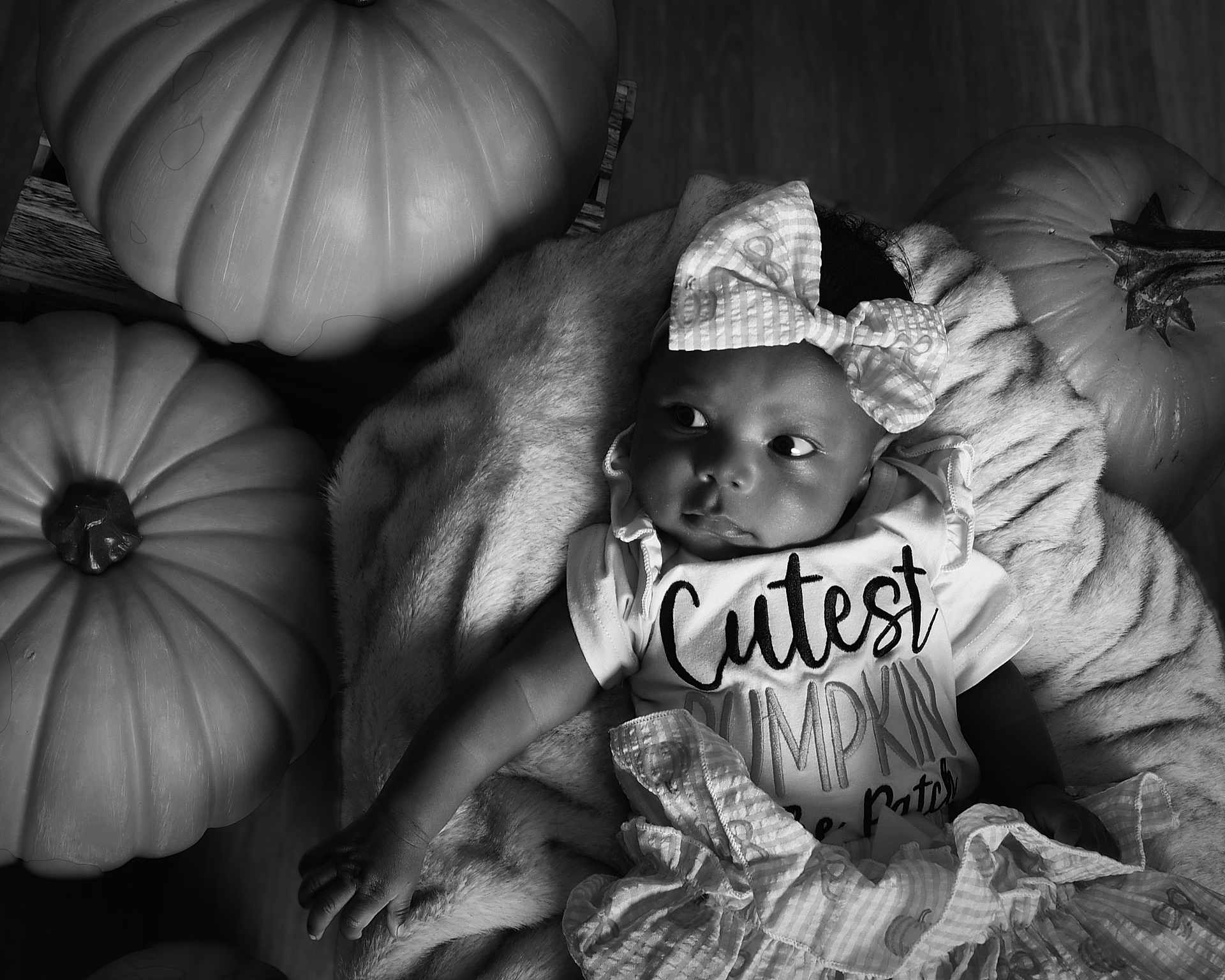 Kendri joined the competition — help win amazing prizes! autumn, baby, black_and_white, blanket, bow, child, clothing, cozy, cute, face, fall, headband, holiday, infant, person, portrait, pumpkin, relaxing, smiling, toddler