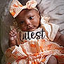 Kendri is registered to the contest to win money with this photo: baby, baby_girl, bow, child, closeup, clothing, cream_shirt, cute, face, fuzzy, happy, headband, indoors, infant, orange, portrait, pumpkin_print, skirt, smiling, soft_blanket