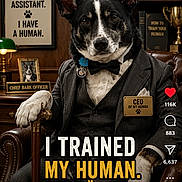 Yaro joined the competition — help win amazing prizes! animal, badge, book, bow_tie, business, chair, dog, funny, indoor, lamp, leather_chair, office, paw, pet, plaque, portrait, suit, text_overlay, trophy, wood_paneling