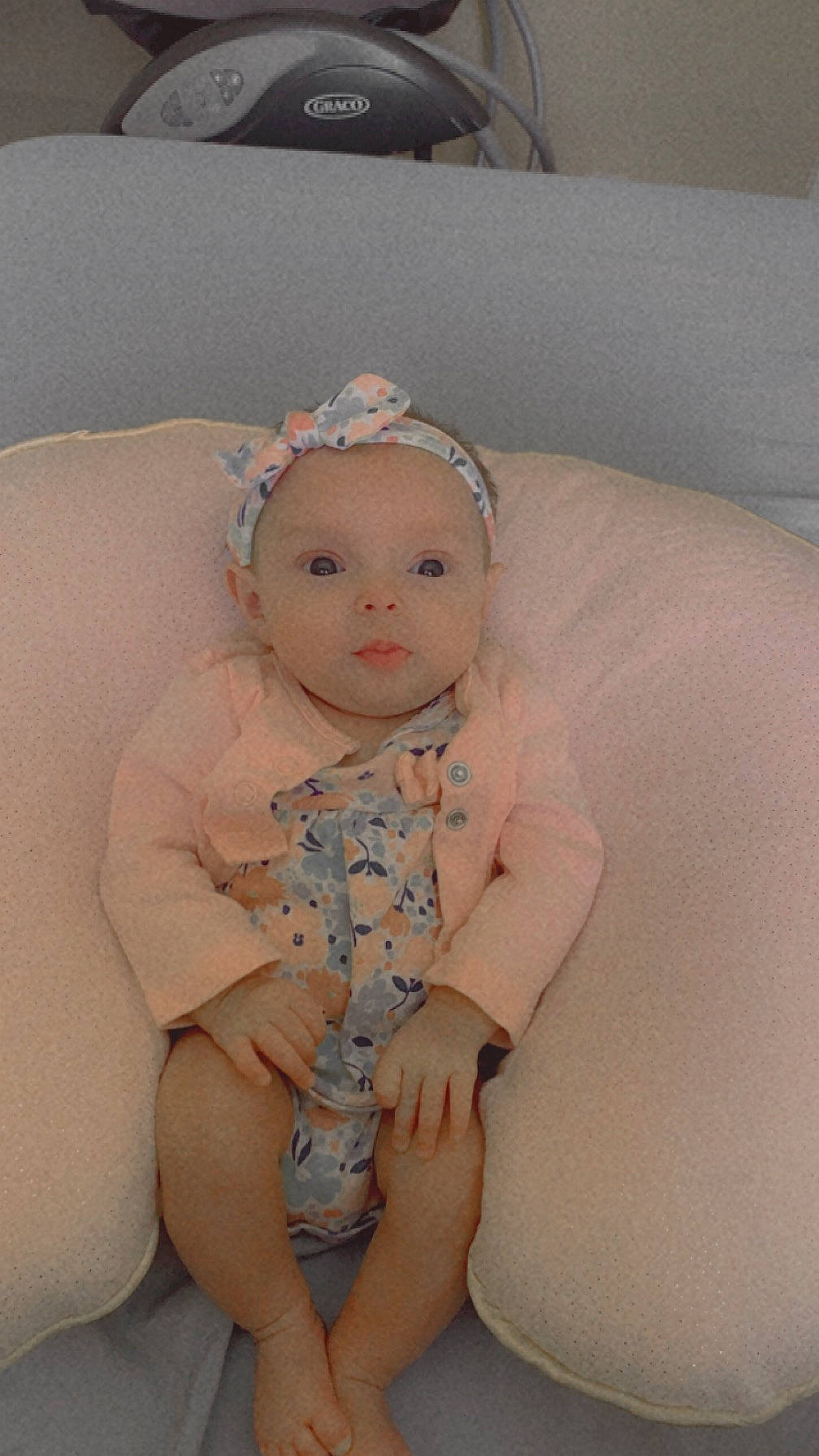 Kya joined the competition — help win amazing prizes! baby, baby_toddler_clothing, cheek, chest, child, chin, comfort, eye, eyelash, finger, headband, headgear, headpiece, iris, neck, person, shoulder, sitting, skin, sleeve