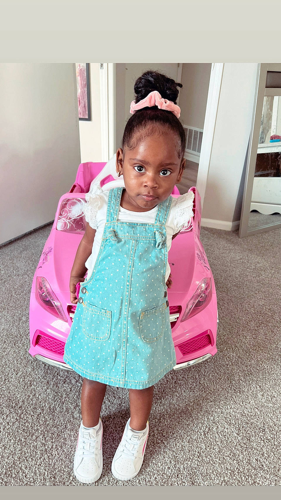 Zoella is registered to the contest to win money with this photo: baby, baby_products, baby_toddler_clothing, bag, child, costume, dress, fashion_accessory, fashion_design, happy, magenta, pattern, peach, person, pink, play, purple, room, sitting, sleeve