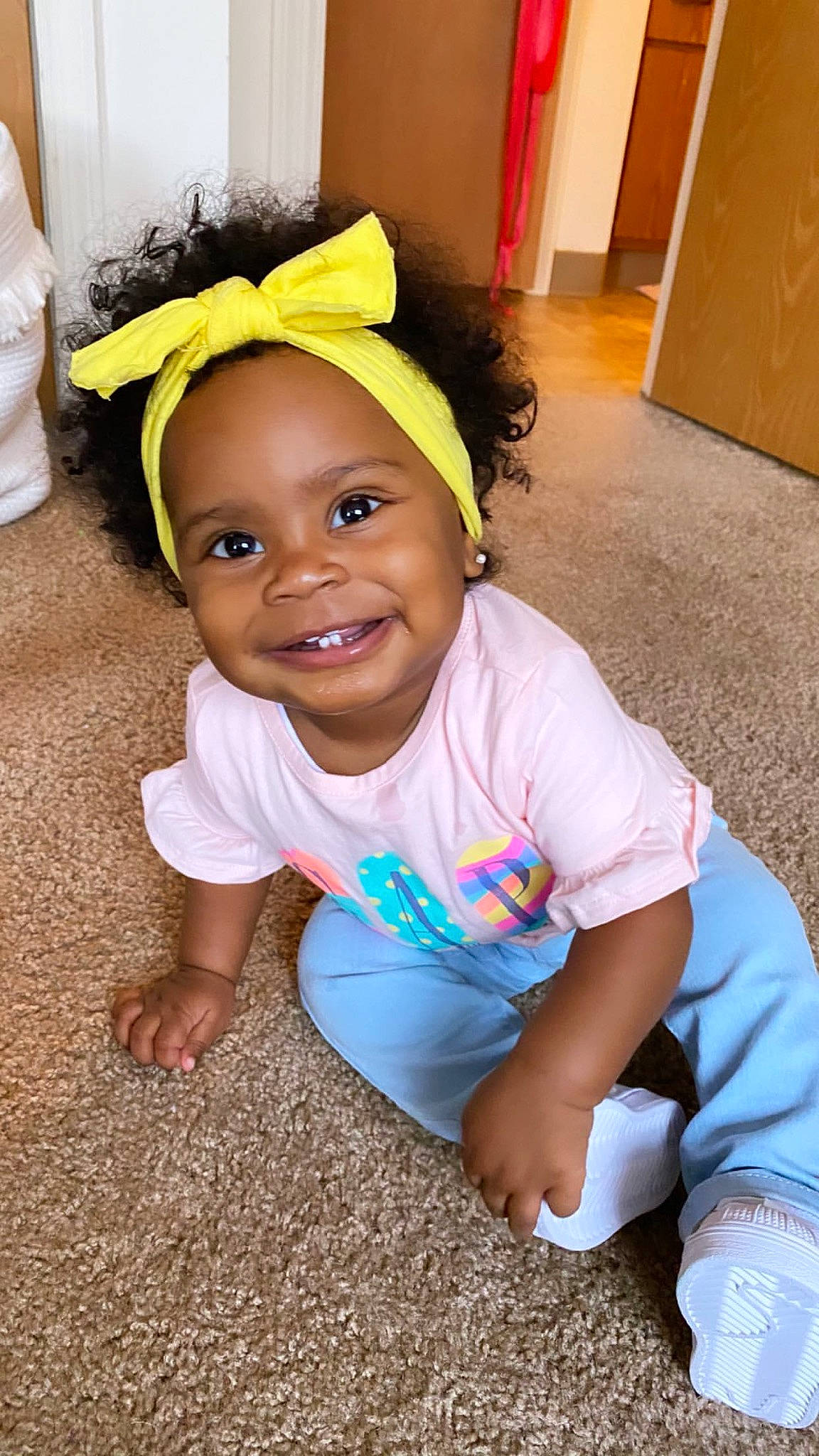 Zoella joined the competition — help win amazing prizes! arm, baby, baby_toddler_clothing, cabinetry, cheek, chin, facial_expression, finger, floor, flooring, fun, happy, head, iris, joy, nose, person, pink, skin, sleeve