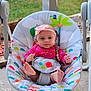 baby, infant, swing, outdoor, headband, pink_clothing, foot, baby_seat, colorful, playful, grass, concrete, toy, nature, child, seat_belt, cute, person, portrait, baby_toy