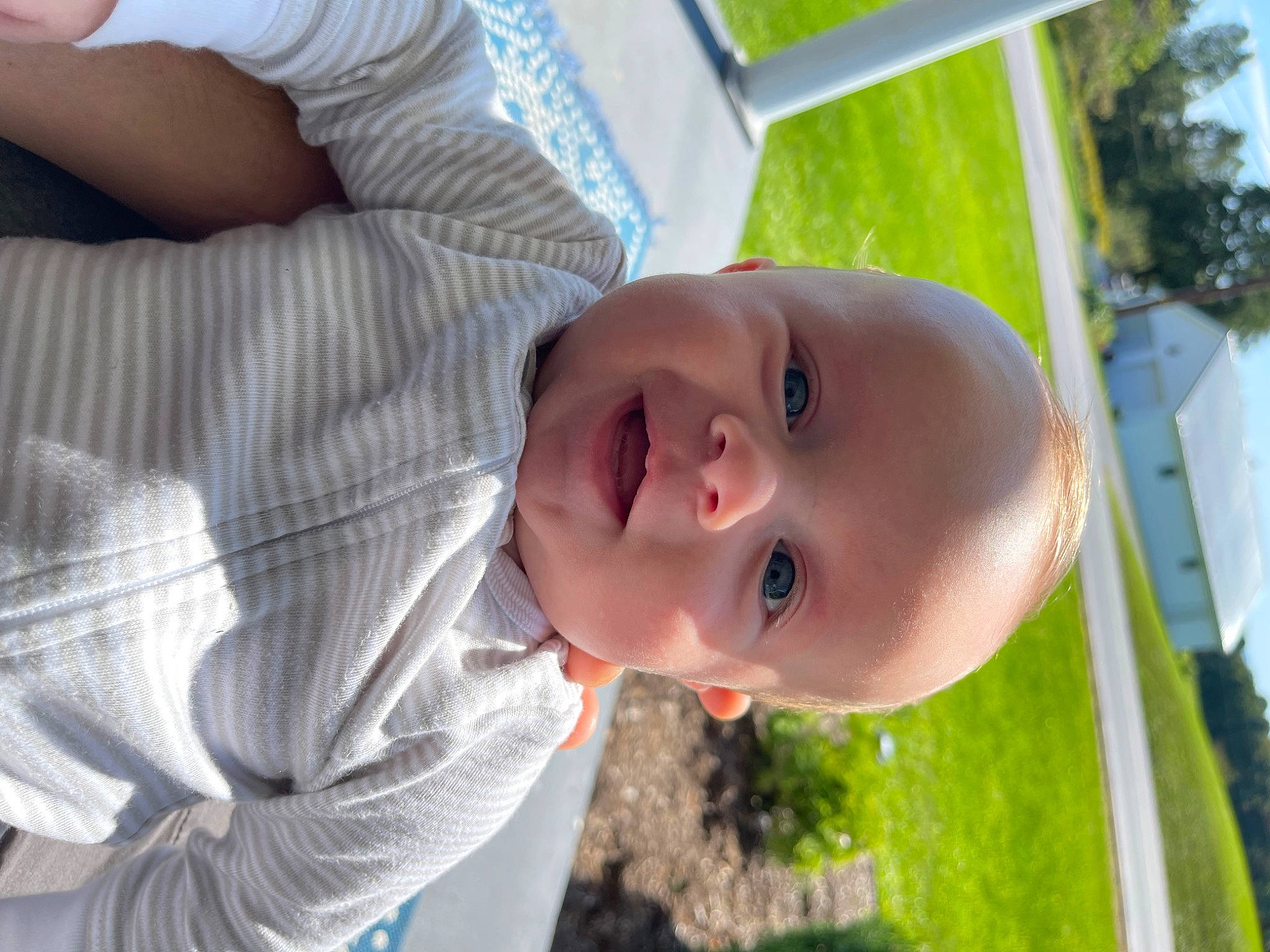 Clay is registered to the contest to win money with this photo: baby, baby_toddler_clothing, child, fun, grass, happy, iris, laugh, leisure, lip, mouth, nose, people_in_nature, person, plant, play, skin, smile, toddler, tree