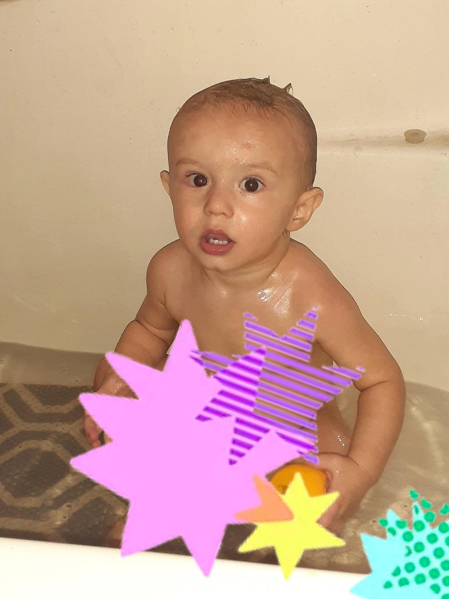 Uriah joined the competition — help win amazing prizes! baby, bathing, child, head, person, pink, play, room, skin, toddler