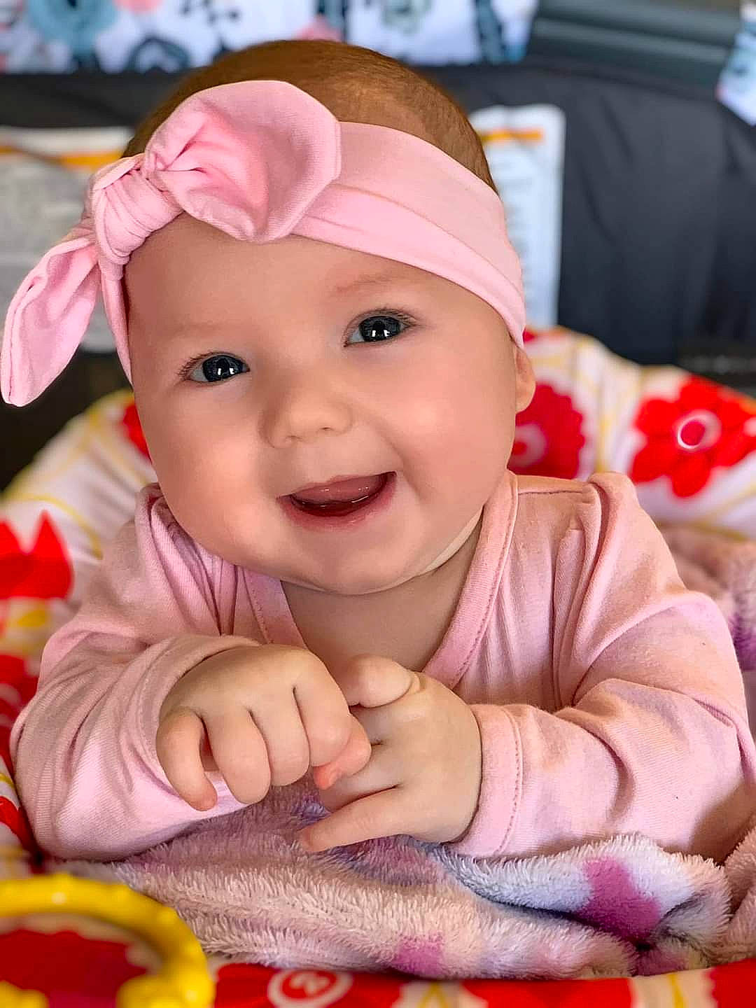 Madelynn joined the competition — help win amazing prizes! baby, baby_laughing, baby_toddler_clothing, cap, cheek, child, chin, eye, fun, happy, head, headwear, joy, lip, magenta, mouth, nose, person, pink, red