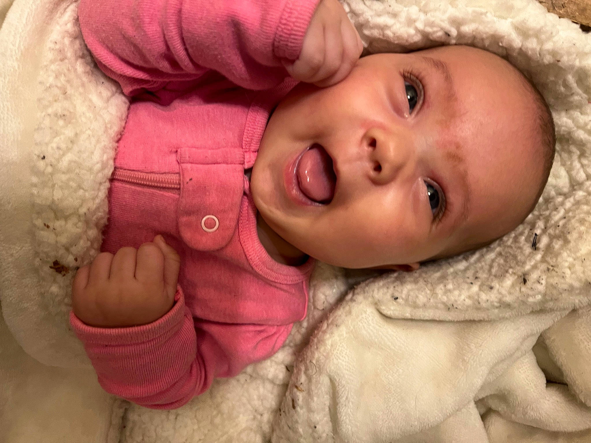Charleigh is registered to the contest to win money with this photo: baby, baby_toddler_clothing, cheek, clothing, comfort, eye, eyelash, face, head, headgear, human_body, lip, mouth, nose, outerwear, person, pink, skin, sleeve, textile
