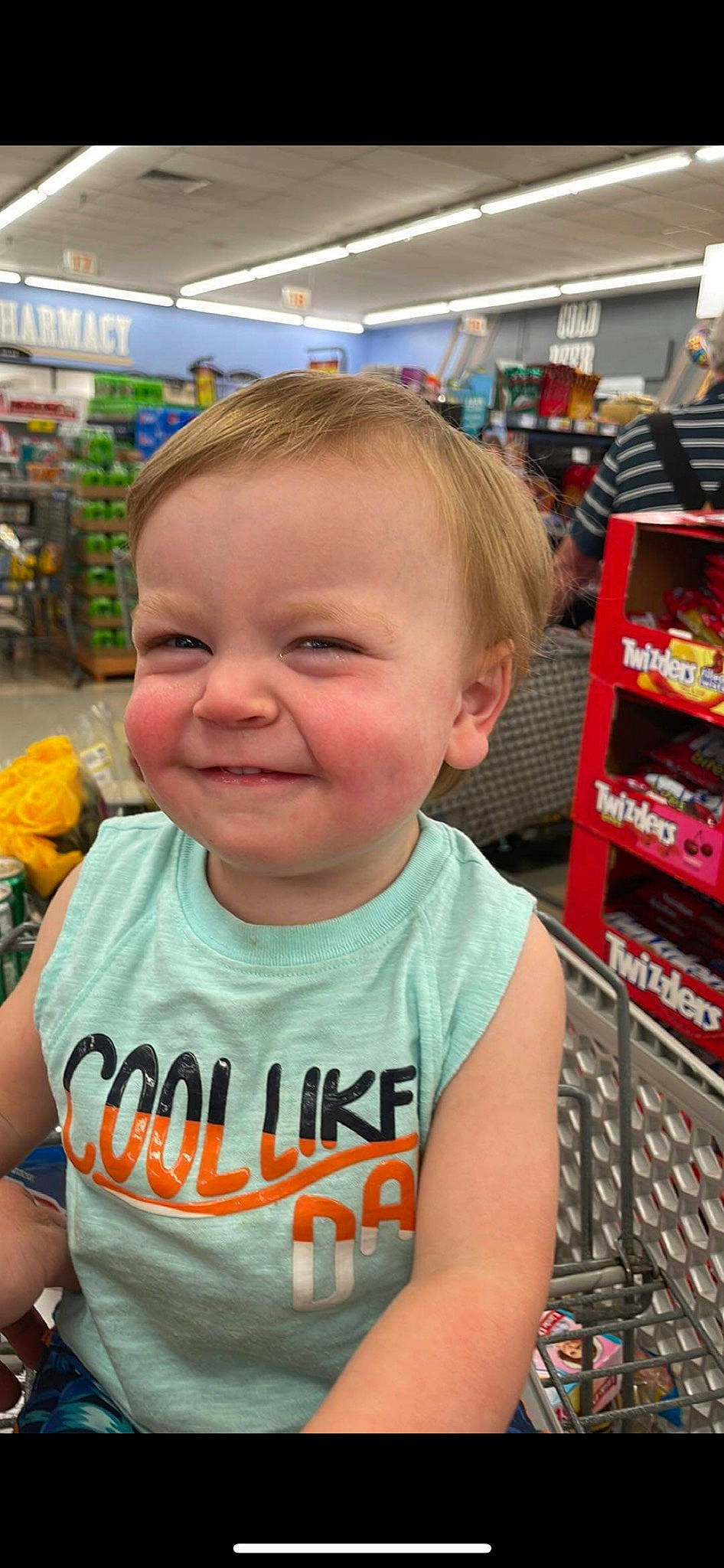 Kamron joined the competition — help win amazing prizes! baby, baby_toddler_clothing, cheek, child, chin, customer, fun, hairstyle, happy, iris, joy, leisure, person, retail, shelf, shopping, skin, smile, standing, t_shirt