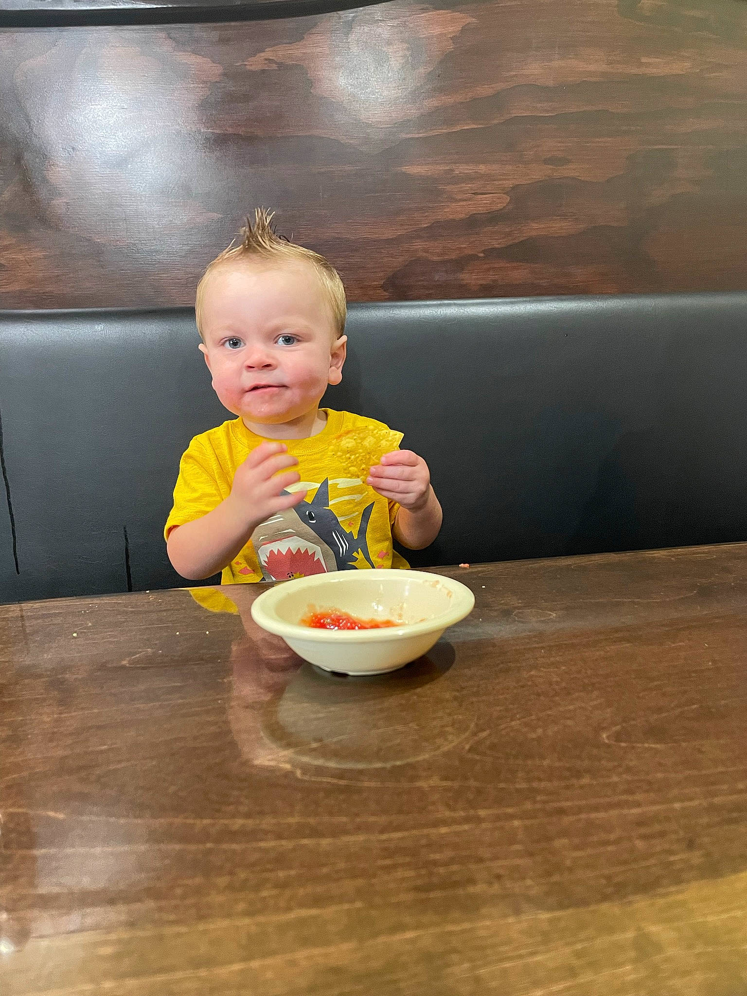 Kamron joined the competition — help win amazing prizes! baby, chair, child, comfort_food, cuisine, dish, dishware, flooring, food, fun, hardwood, ingredient, junk_food, person, plate, room, sitting, table, tableware, toddler