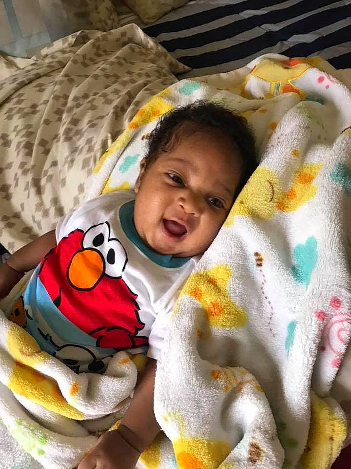 Kamron joined the competition — help win amazing prizes! baby, bedtime, blanket, child, linens, person, smile, textile, toddler