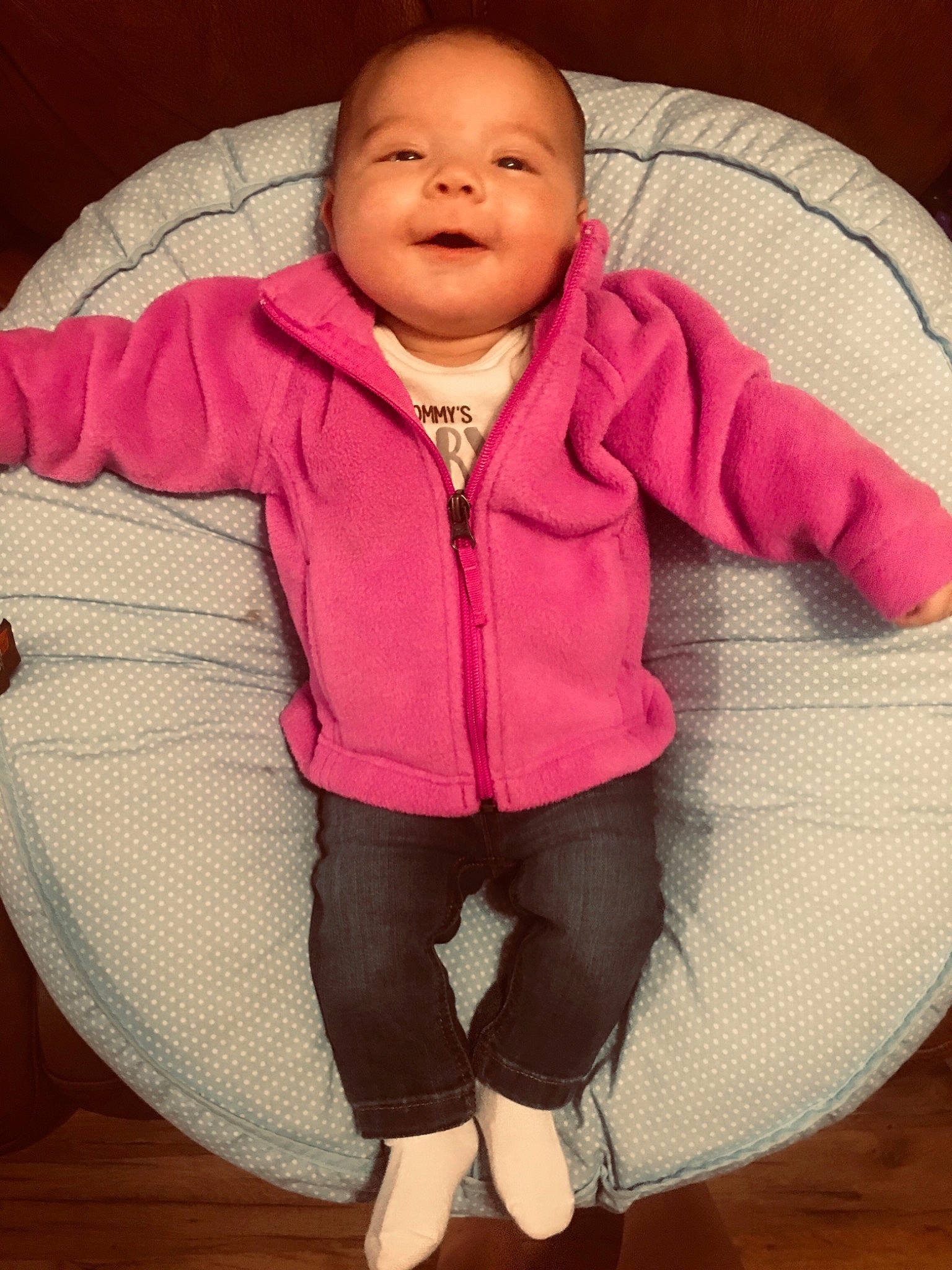 Charlee is registered to the contest to win money with this photo: baby_toddler_clothing, cheek, chin, clothing, comfort, eye, face, facial_expression, head, human_body, leg, mouth, neck, nose, outerwear, person, shoulder, skin, sleeve, smile
