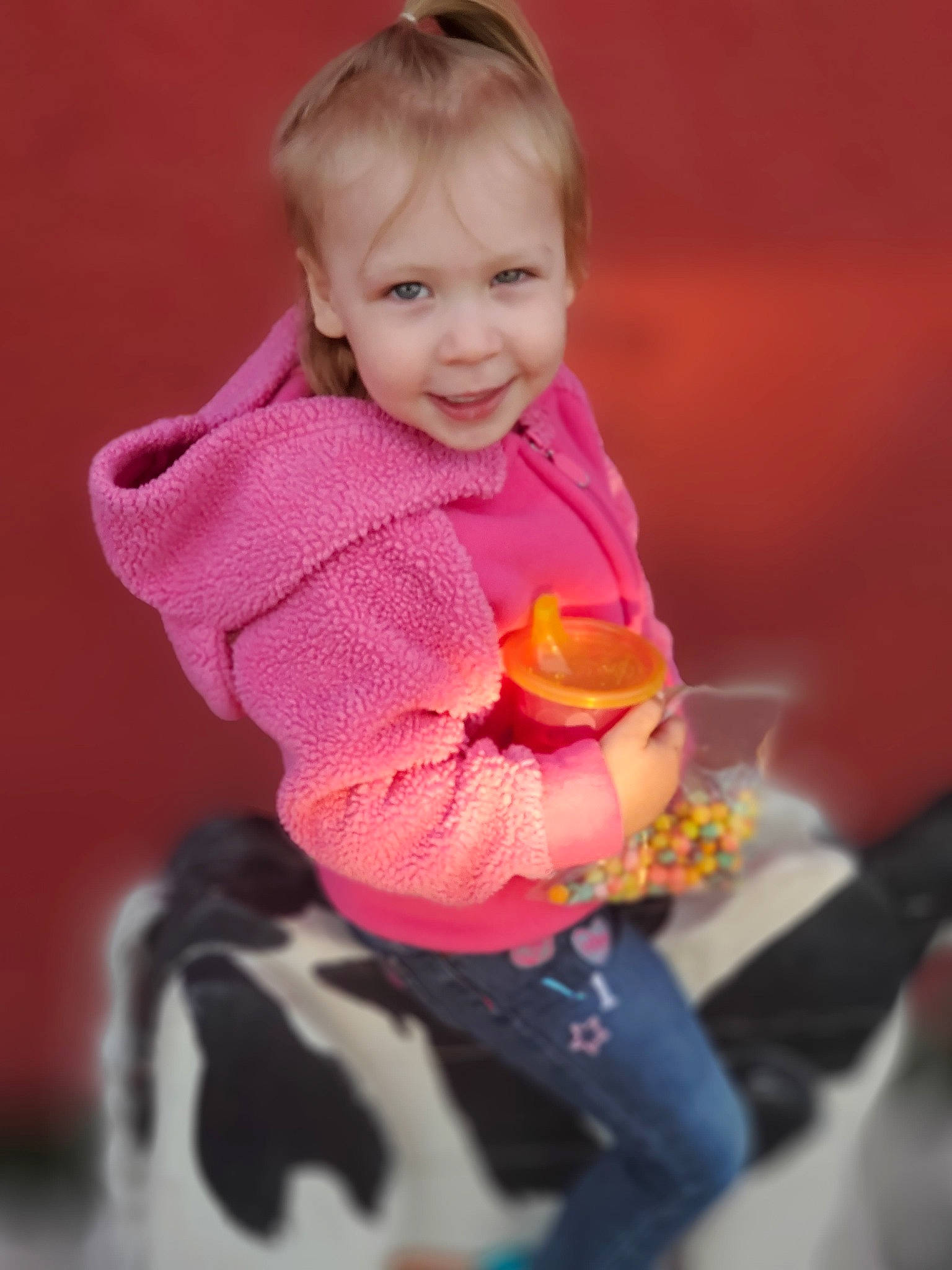 Averi joined the competition — help win amazing prizes! baby, cheek, child, fun, joy, outerwear, person, pink, play, skin, smile, toddler