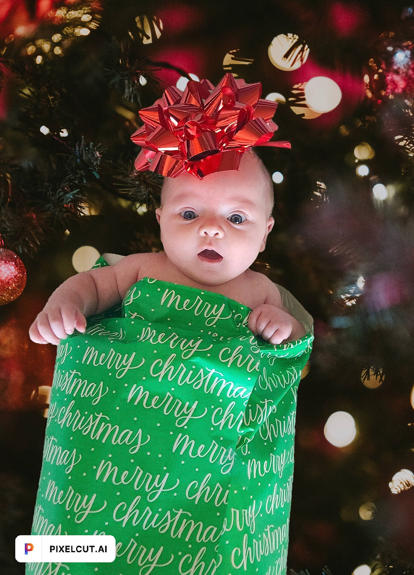 Karsyn is registered to the contest to win money with this photo: baby, baby_toddler_clothing, child, christmas, christmas_decoration, christmas_eve, christmas_ornament, christmas_tree, costume_hat, event, font, grass, handwriting, happy, hat, holiday, holiday_ornament, ornament, people_in_nature, person