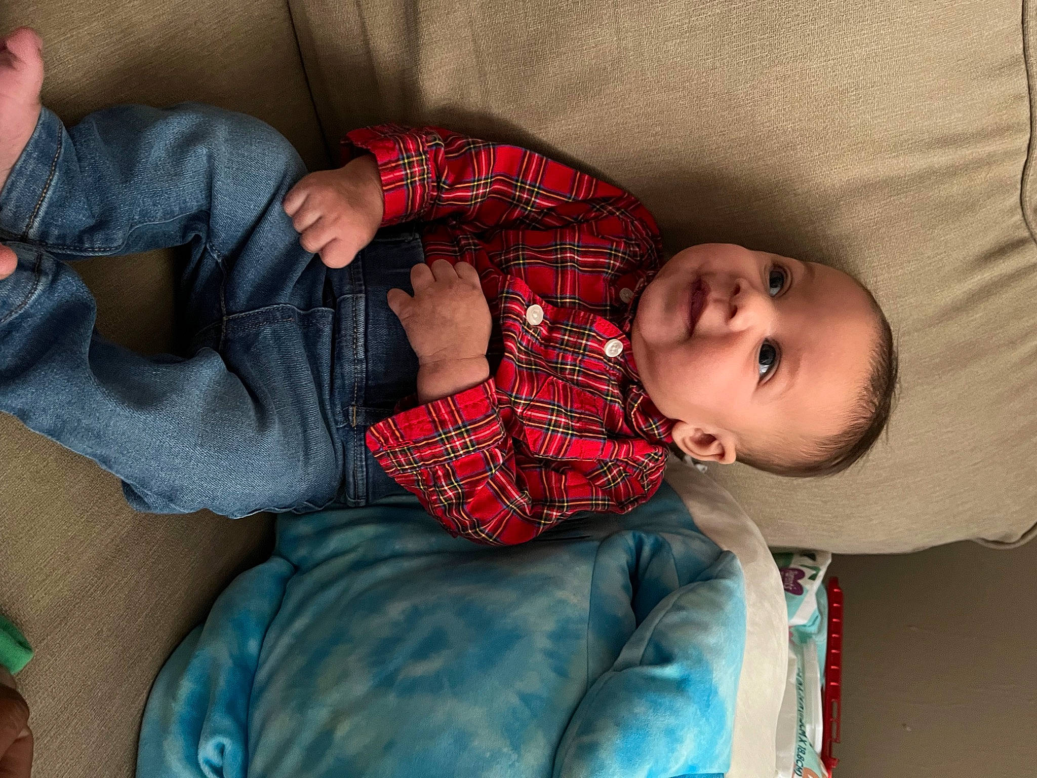 Jonah joined the competition — help win amazing prizes! arm, baby, baby_toddler_clothing, child, comfort, gesture, human, human_body, mammal, mouth, pattern, person, plaid, product, skin, sleeve, tartan, textile, thigh, toddler