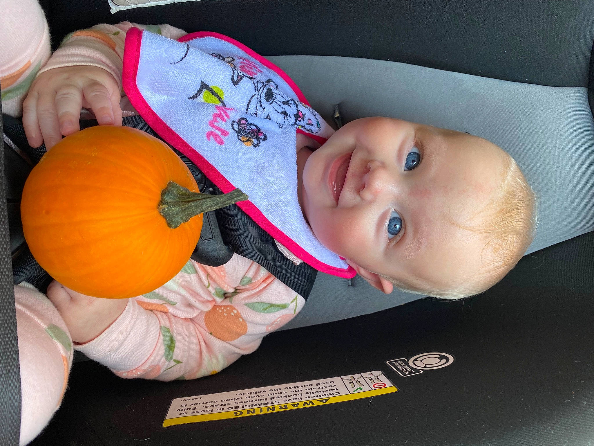 Landry joined the competition — help win amazing prizes! baby, baby_toddler_clothing, calabaza, cheek, cucurbita, eye, face, facial_expression, finger, gourd, joy, mouth, natural_foods, nose, person, plant, pumpkin, smile, squash, toddler