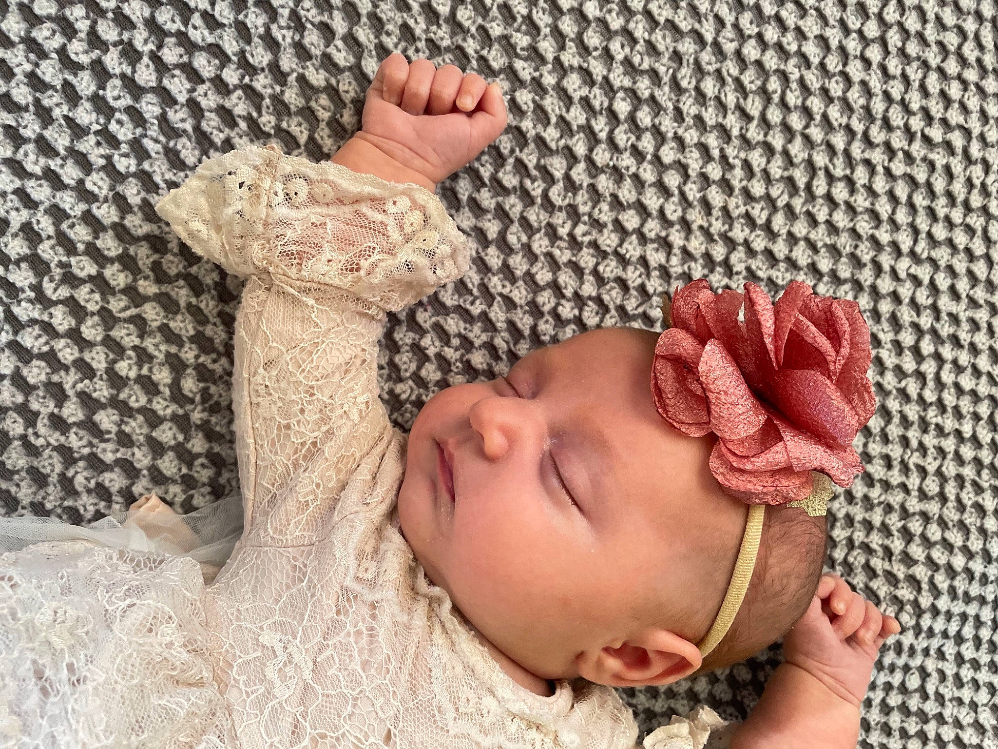 Jimma joined the competition — help win amazing prizes! baby, baby_sleeping, baby_toddler_clothing, cap, child, comfort, craft, fashion_accessory, finger, hair_accessory, knit_cap, linens, nail, pattern, peach, person, skin, textile, toddler, wood