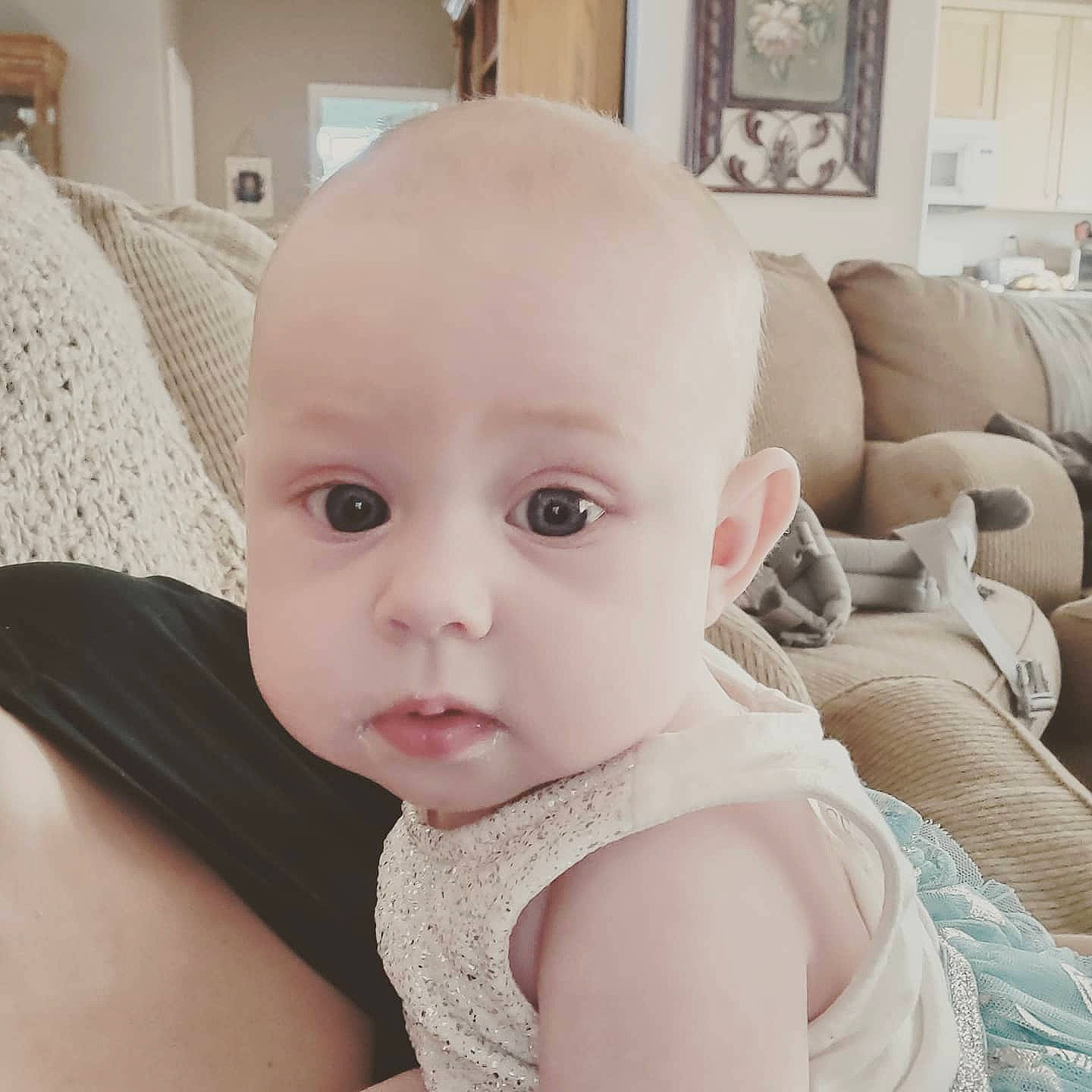 Rosemary joined the competition — help win amazing prizes! baby, baby_toddler_clothing, cheek, chest, child, comfort, ear, eye, eyebrow, eyelash, happy, iris, linens, lip, neck, person, picture_frame, sitting, skin, smile