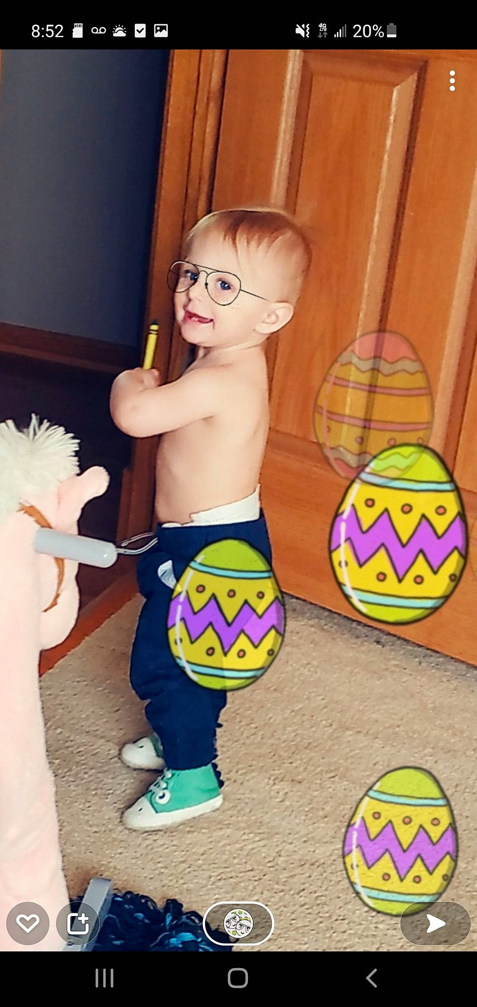Casey is registered to the contest to win money with this photo: baby_toddler_clothing, baby_toys, chest, child, facial_expression, fun, glasses, happy, mammal, musical_instrument, party, party_supply, person, play, product, smile, sunglasses, t_shirt, toddler, toy
