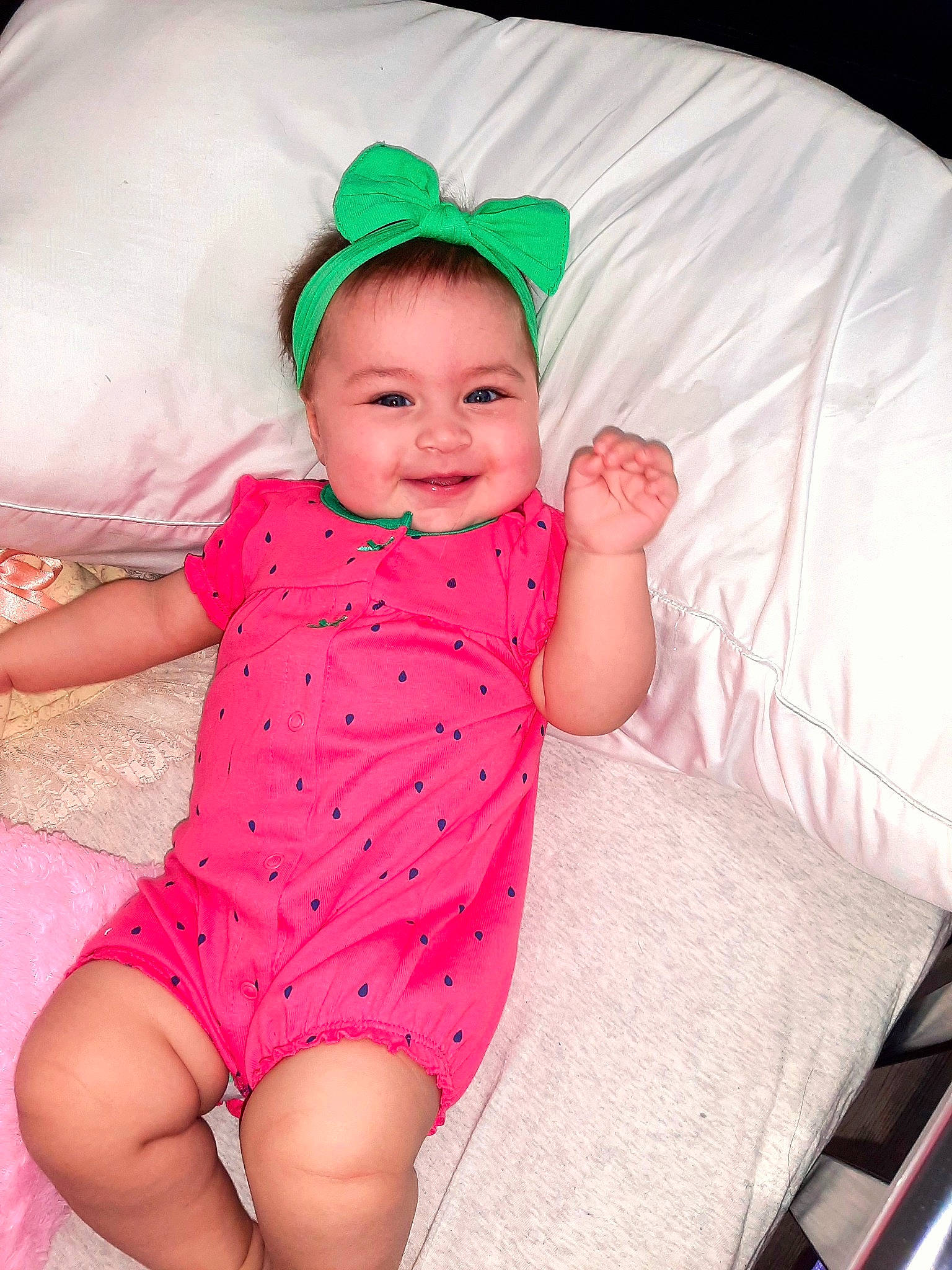 Blair joined the competition — help win amazing prizes! baby, baby_toddler_clothing, comfort, eye, facial_expression, fun, happy, human_body, joy, knee, leg, mouth, person, pink, skin, smile, stomach, textile, thigh, thumb