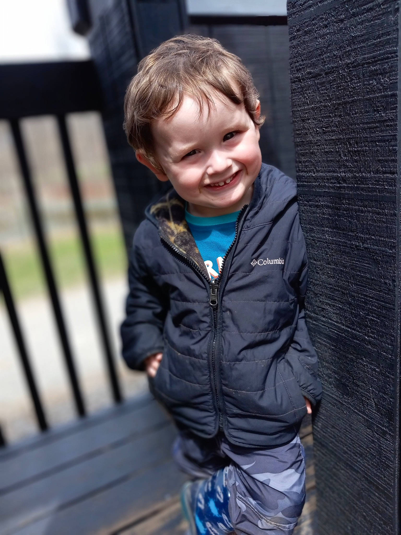 Reese joined the competition — help win amazing prizes! blond, child, child_model, cool, denim, electric_blue, fence, flash_photography, fun, happy, joy, person, portrait_photography, sitting, sleeve, smile, standing, toddler, top, tree