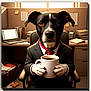Shadow joined the competition — help win amazing prizes! animal_portrait, black_and_white_dog, business, business_suit, chair, coffee_mug, desk, documents, dog, files, fur, indoor, laptop, office, office_supplies, post_it_notes, professional, telephone, tie, workplace