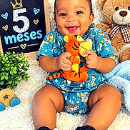 Nestor joined the competition — help win amazing prizes! baby, infant, child, smiling, portrait, indoor, milestone, five_months, plush_tiger, teddy_bear, toy, blue_outfit, sitting, carpet, nursery, 植物, ivy, decorations, happy, photography