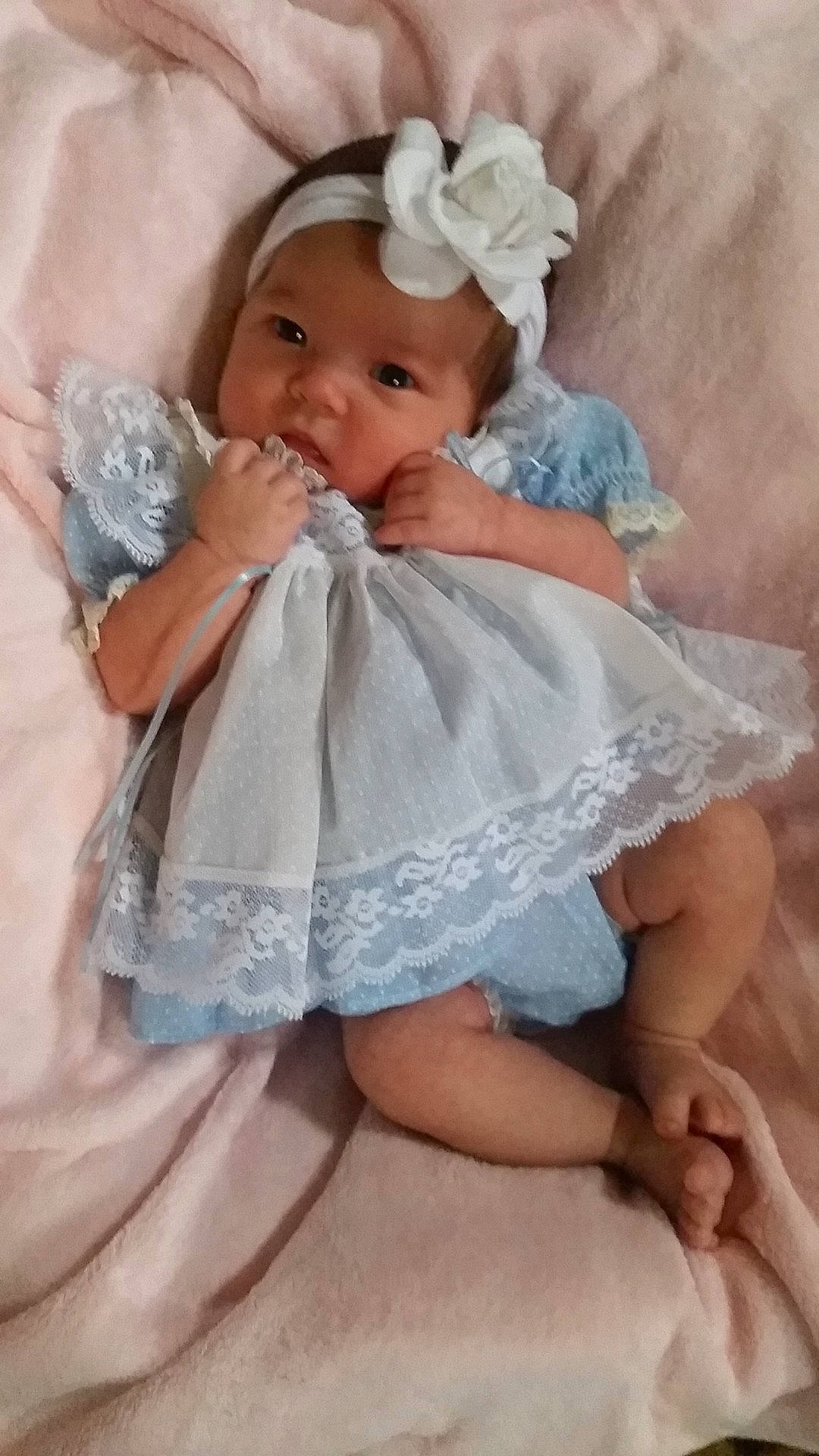 Elizabeth is registered to the contest to win money with this photo: child, doll, girl, gown, hair_accessory, headgear, headpiece, infant, iris, lace, person, product, textile, toddler