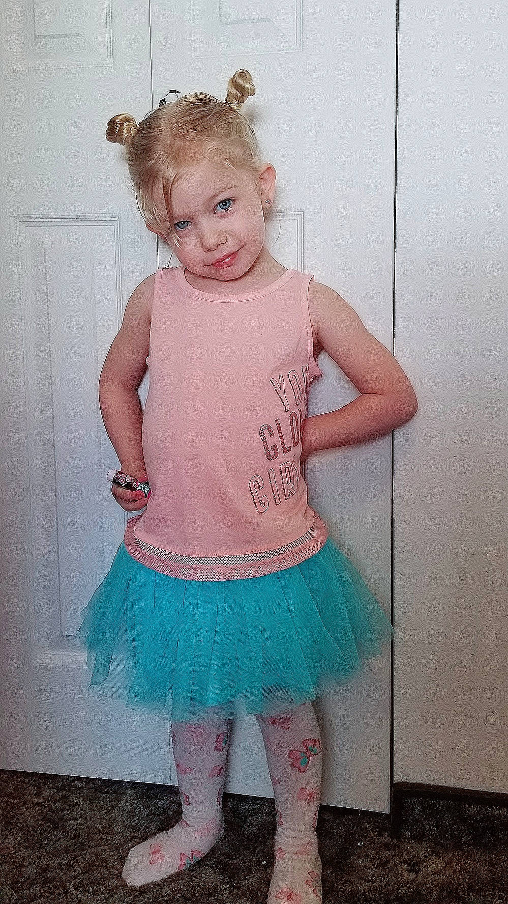 Charlee is registered to the contest to win money with this photo: baby_toddler_clothing, ballet_tutu, child, child_model, clothing, costume, dress, footwear, peach, person, pink, ruffle, shoe, toddler, turquoise