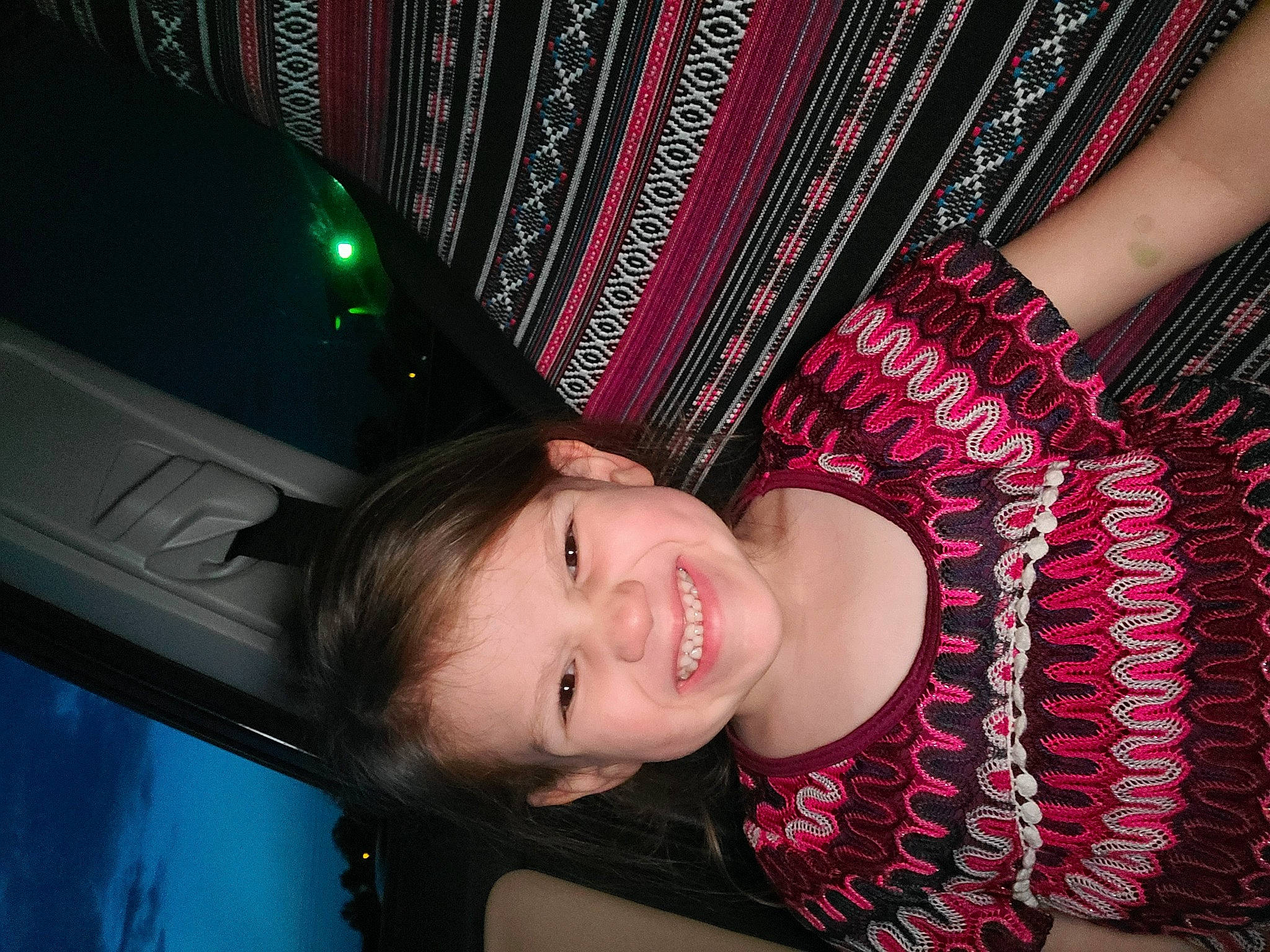 Mallory joined the competition — help win amazing prizes! arm, automotive_lighting, black_hair, chest, cool, eye, eyelash, facial_expression, flash_photography, fun, hairstyle, happy, joy, magenta, neck, person, pink, shoulder, skin, smile