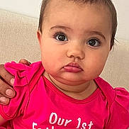 Sierra is registered to the contest to win money with this photo: baby, candid, celebration, child, clothing, cute, expression, face, first_fathers_day, hand, happy, holiday, indoor, person, pink_bow, pink_dress, portrait, sitting, toddler, tutu