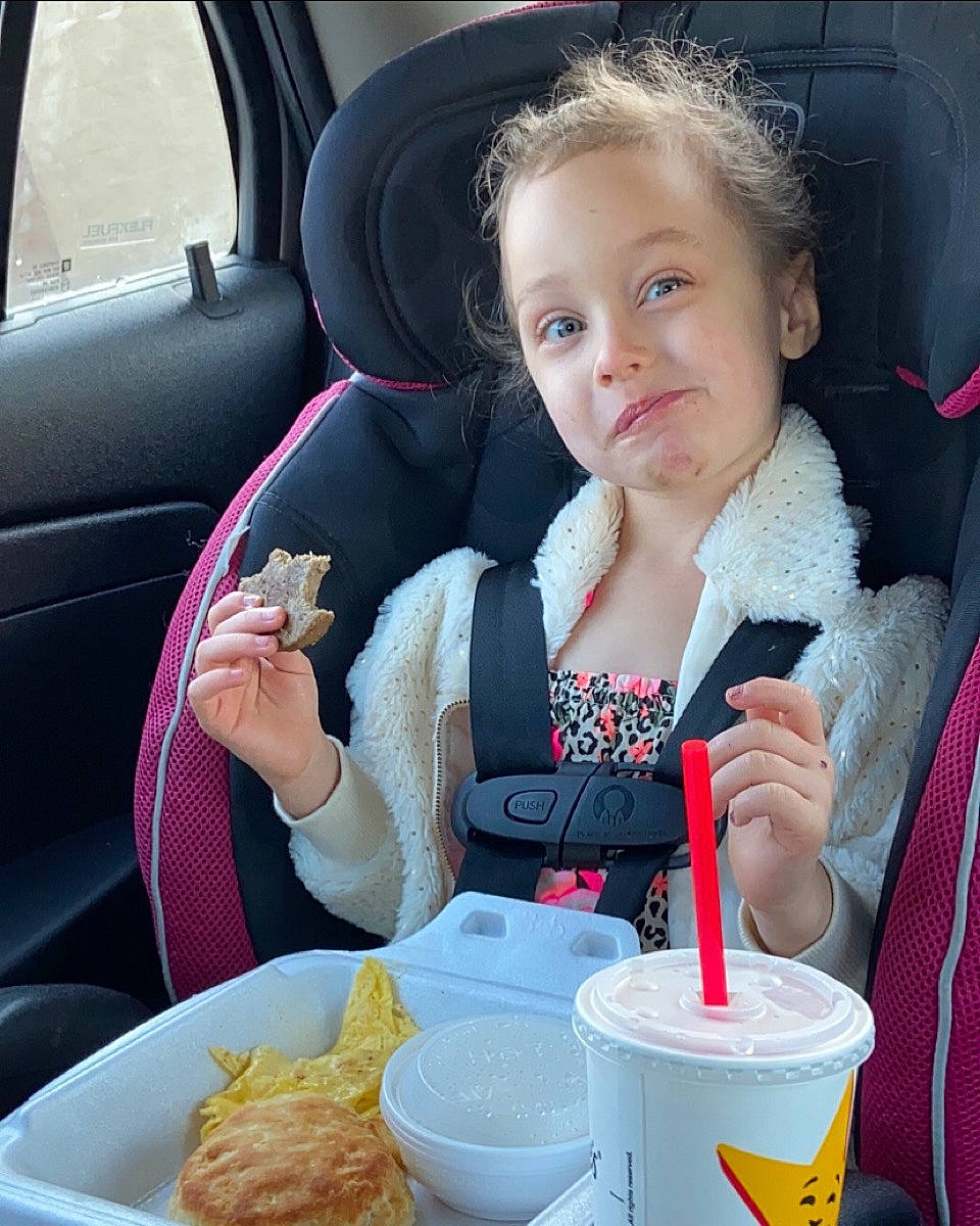 Elizabeth joined the competition — help win amazing prizes! auto_part, automotive_design, car_seat, car_seat_cover, comfort, cuisine, dish, drink, family_car, fast_food, food, head_restraint, ingredient, junk_food, person, plate, snapshot, steering_wheel, tableware, toddler